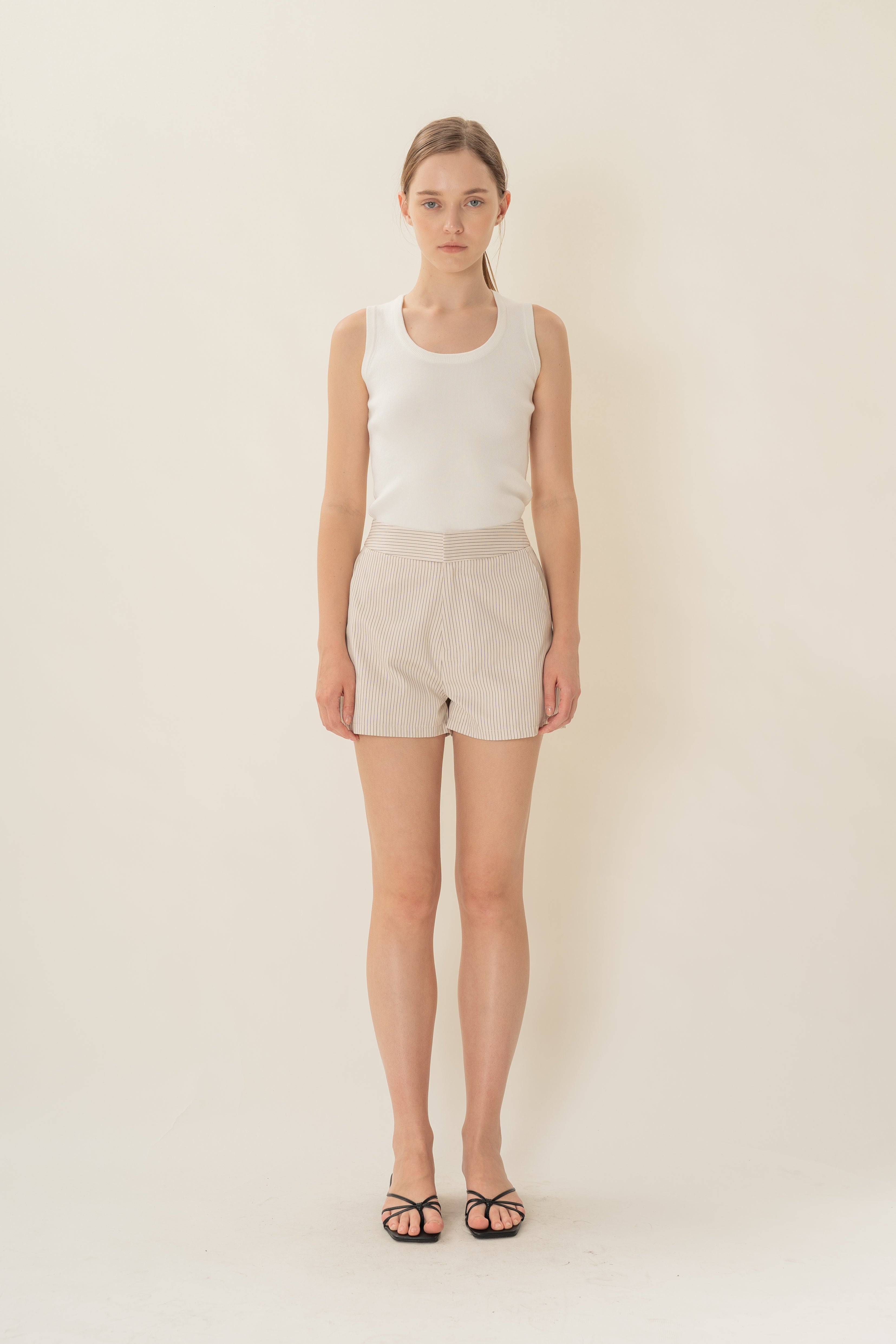 Round Neck Knitted Tank in White