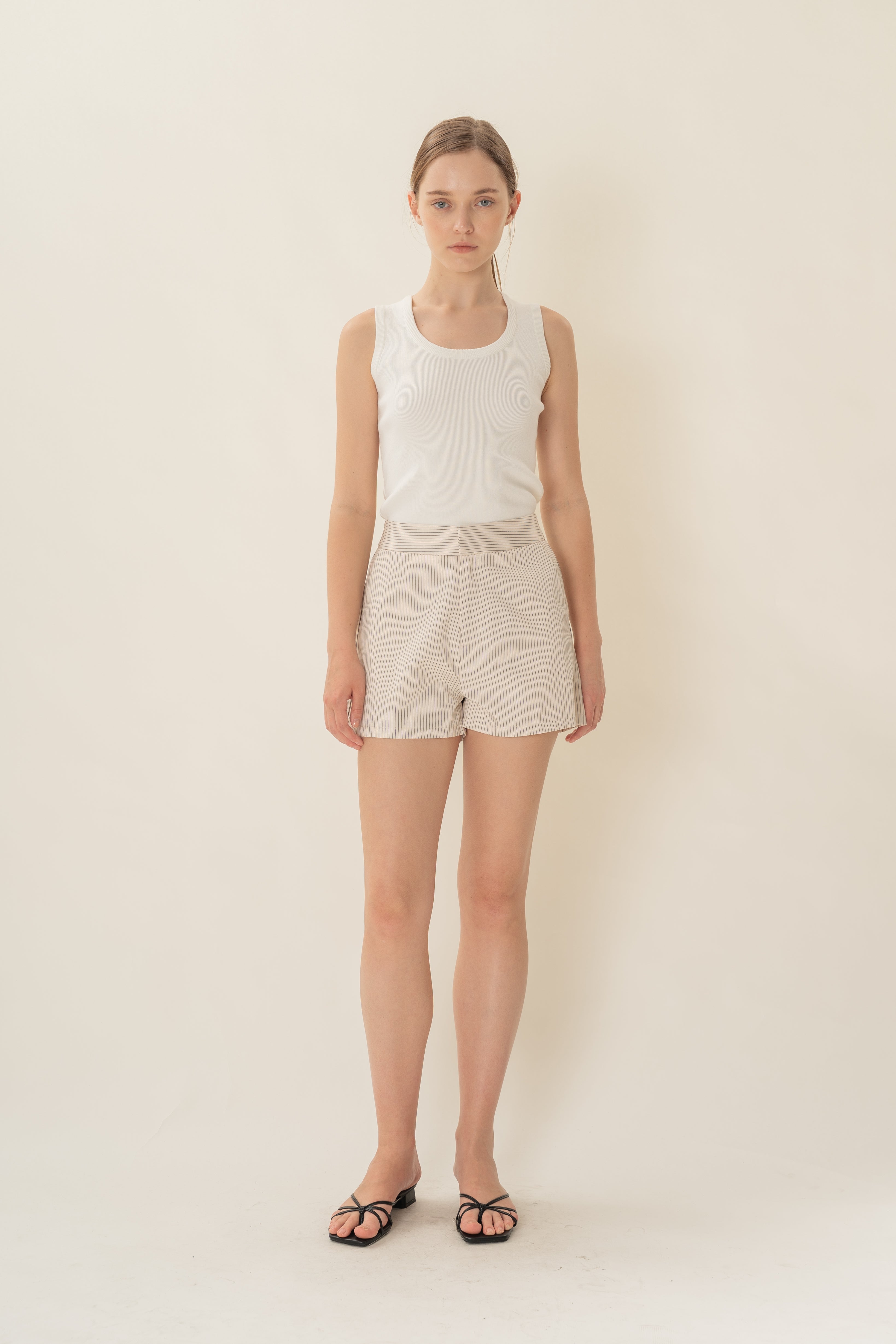 Round Neck Knitted Tank in White