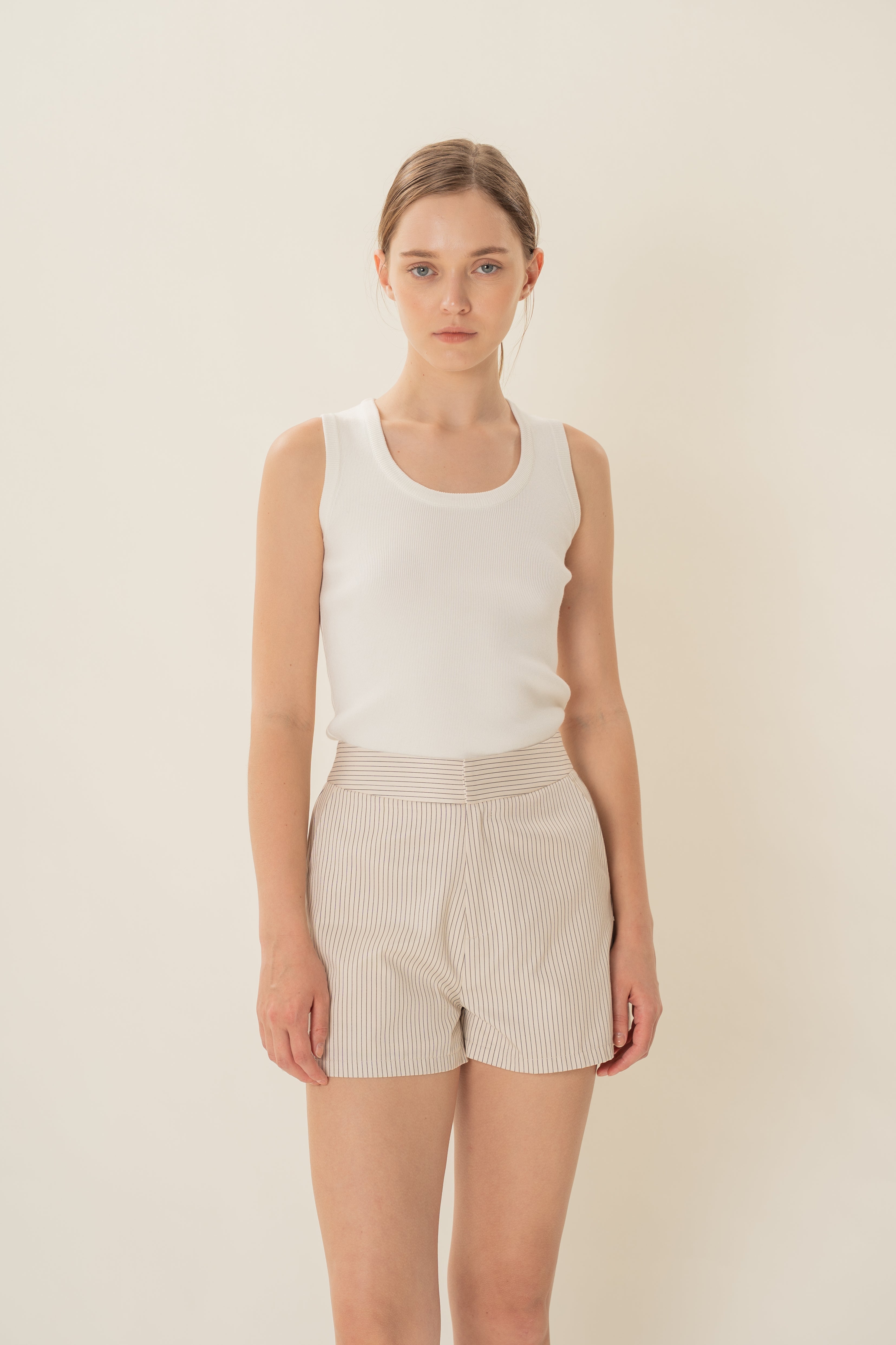 Round Neck Knitted Tank in White