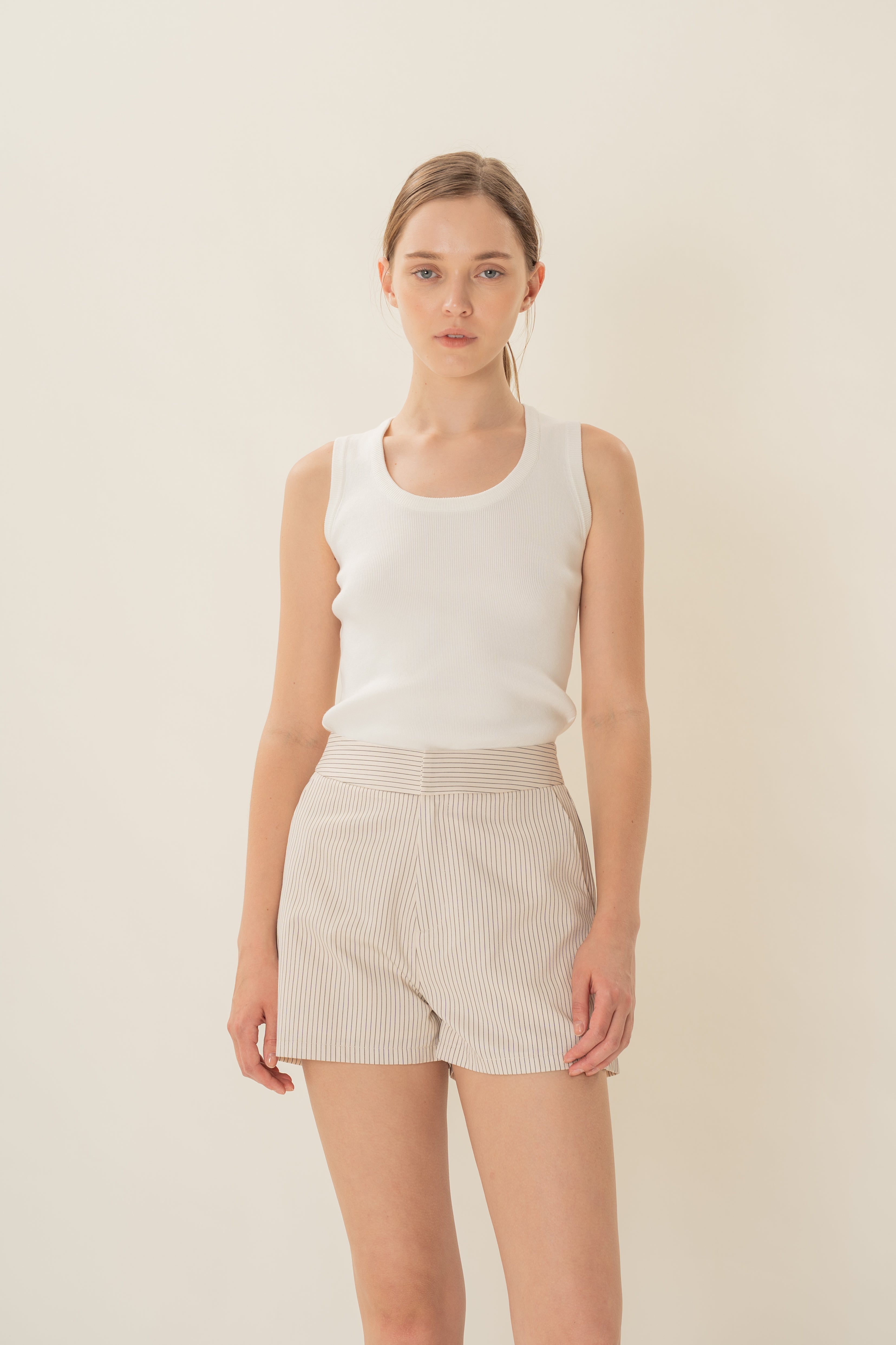Round Neck Knitted Tank in White