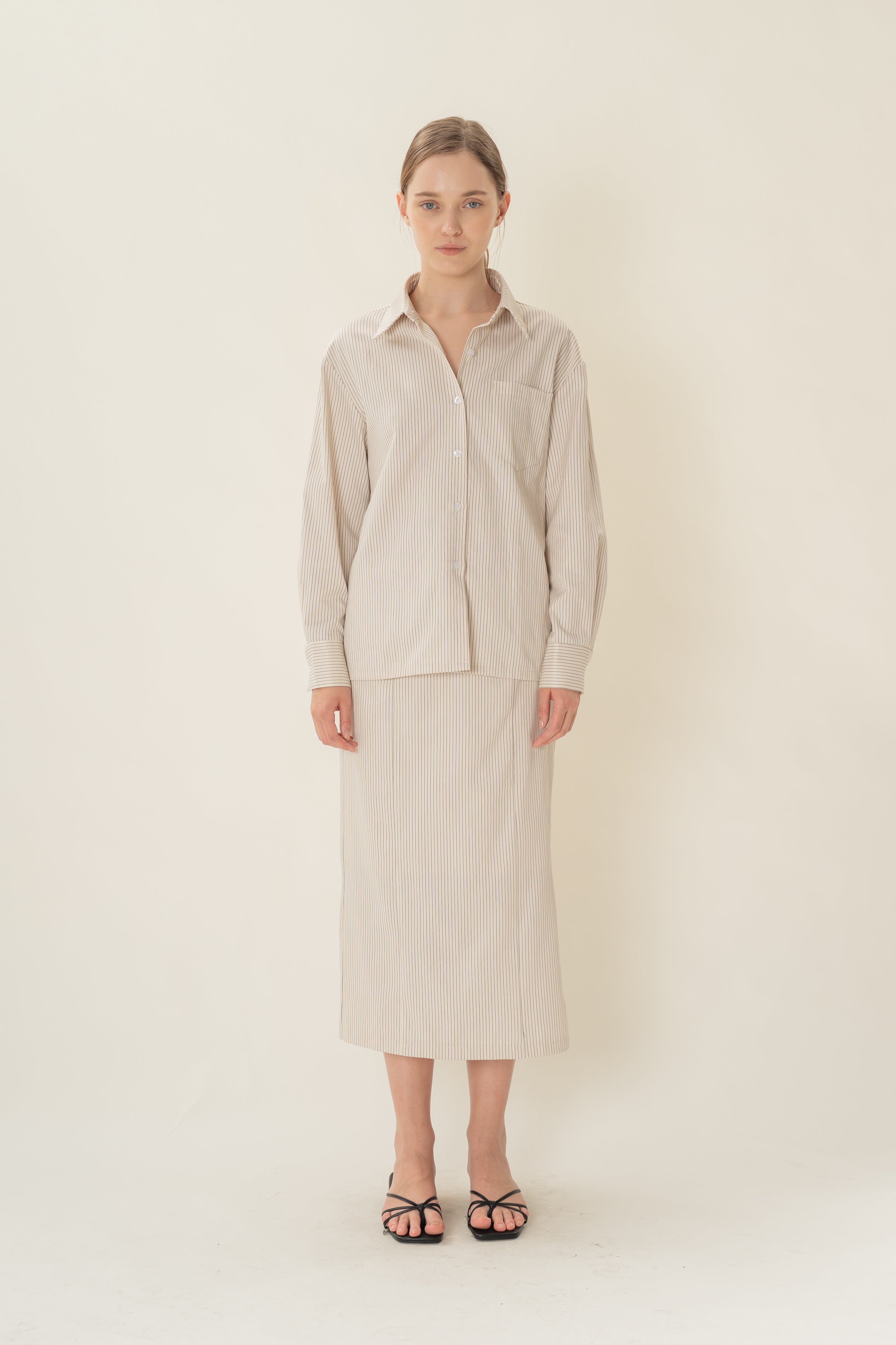 Long-Sleeved Shirt in Natural Stripes