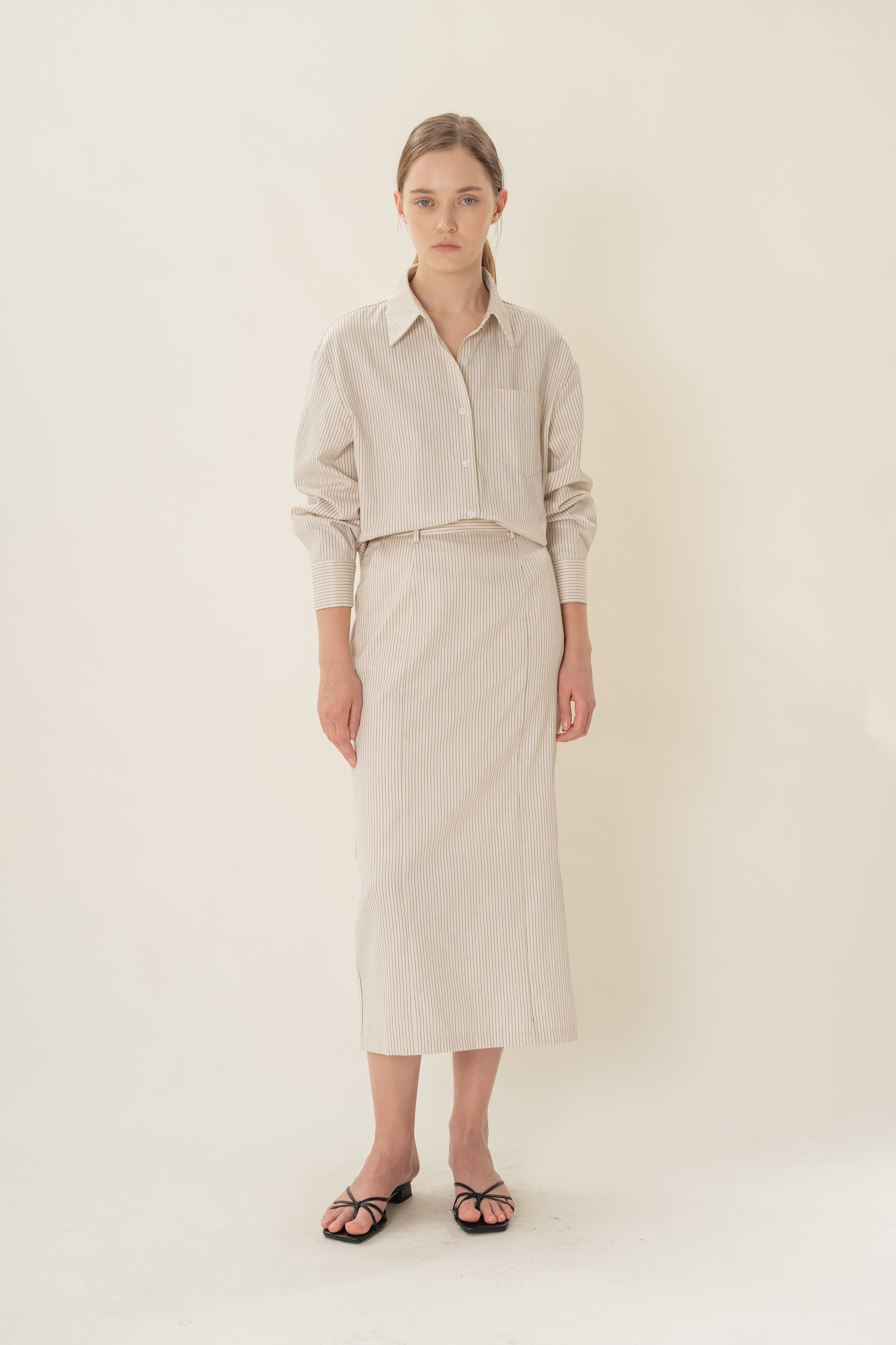 Long-Sleeved Shirt in Natural Stripes