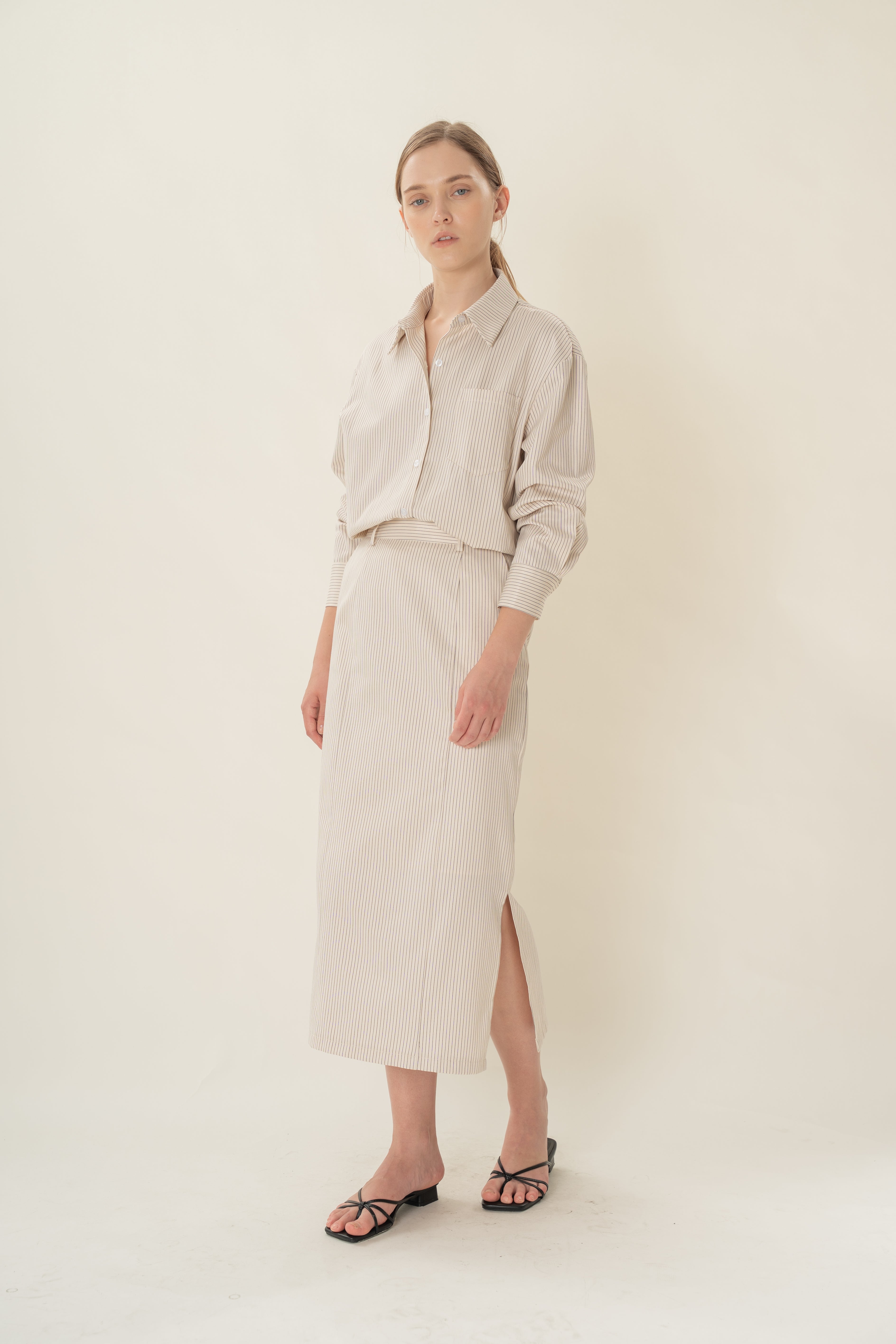 Long-Sleeved Shirt in Natural Stripes