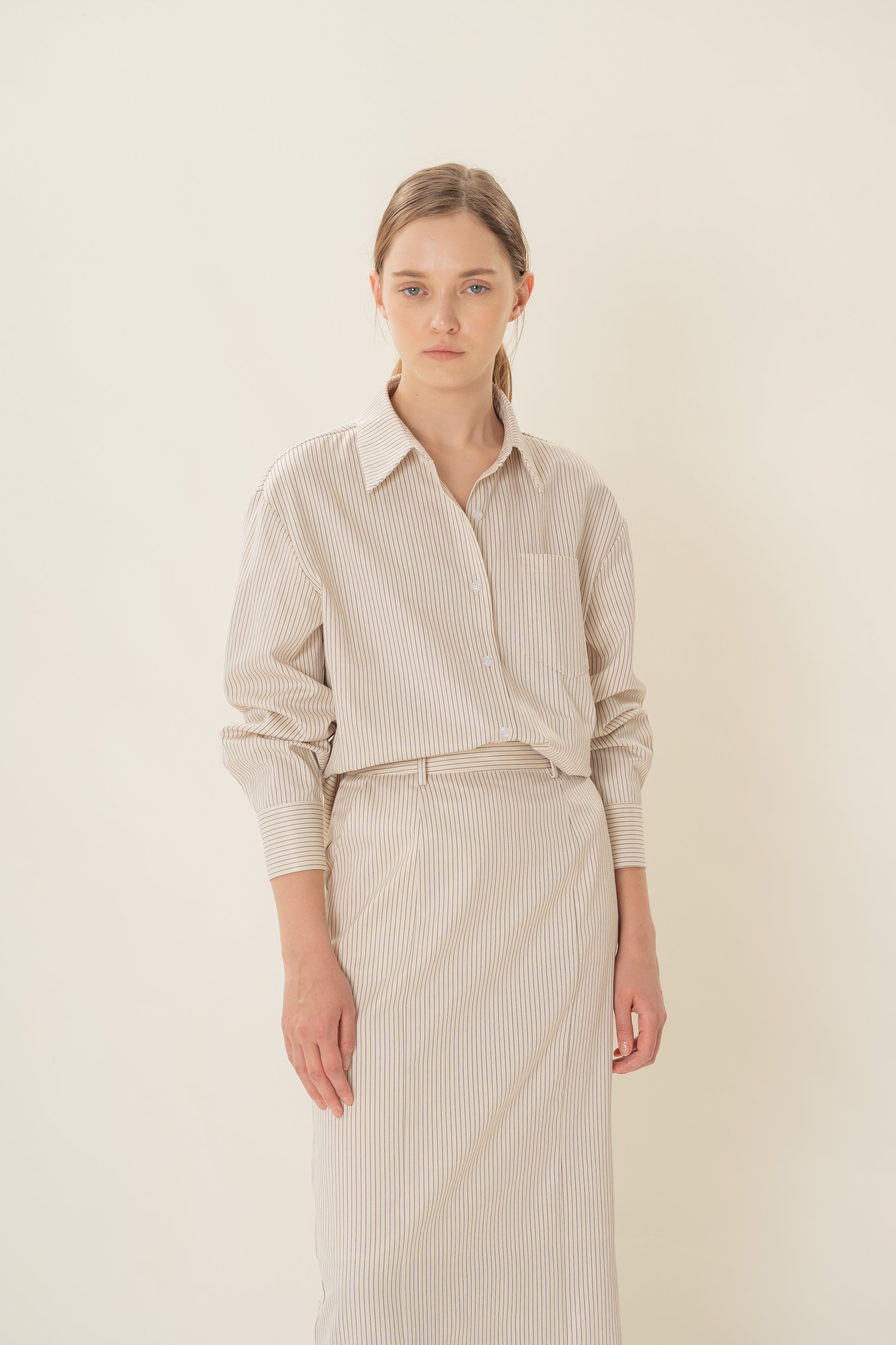 Long-Sleeved Shirt in Natural Stripes