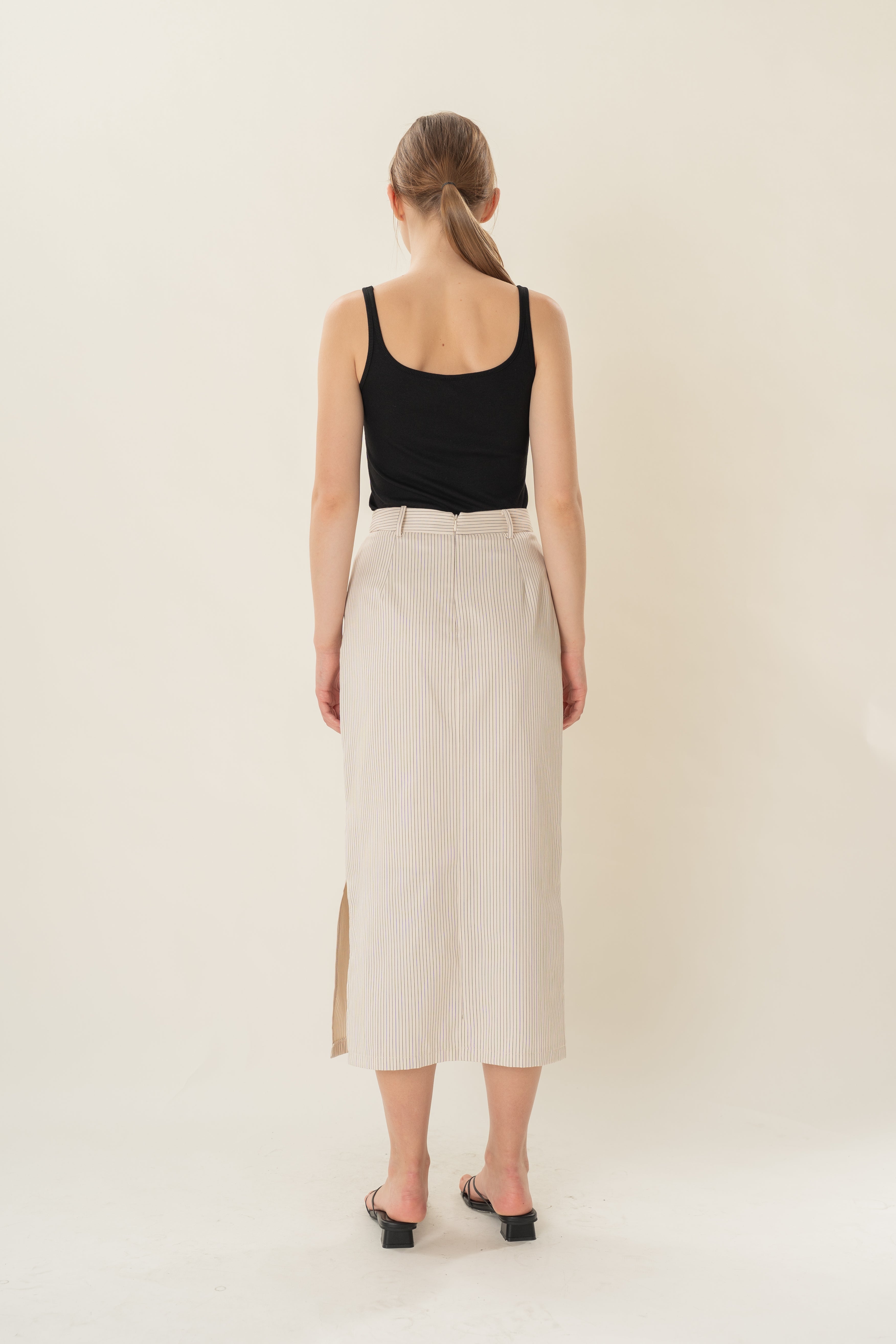 Straight Midi Skirt in Natural Stripes