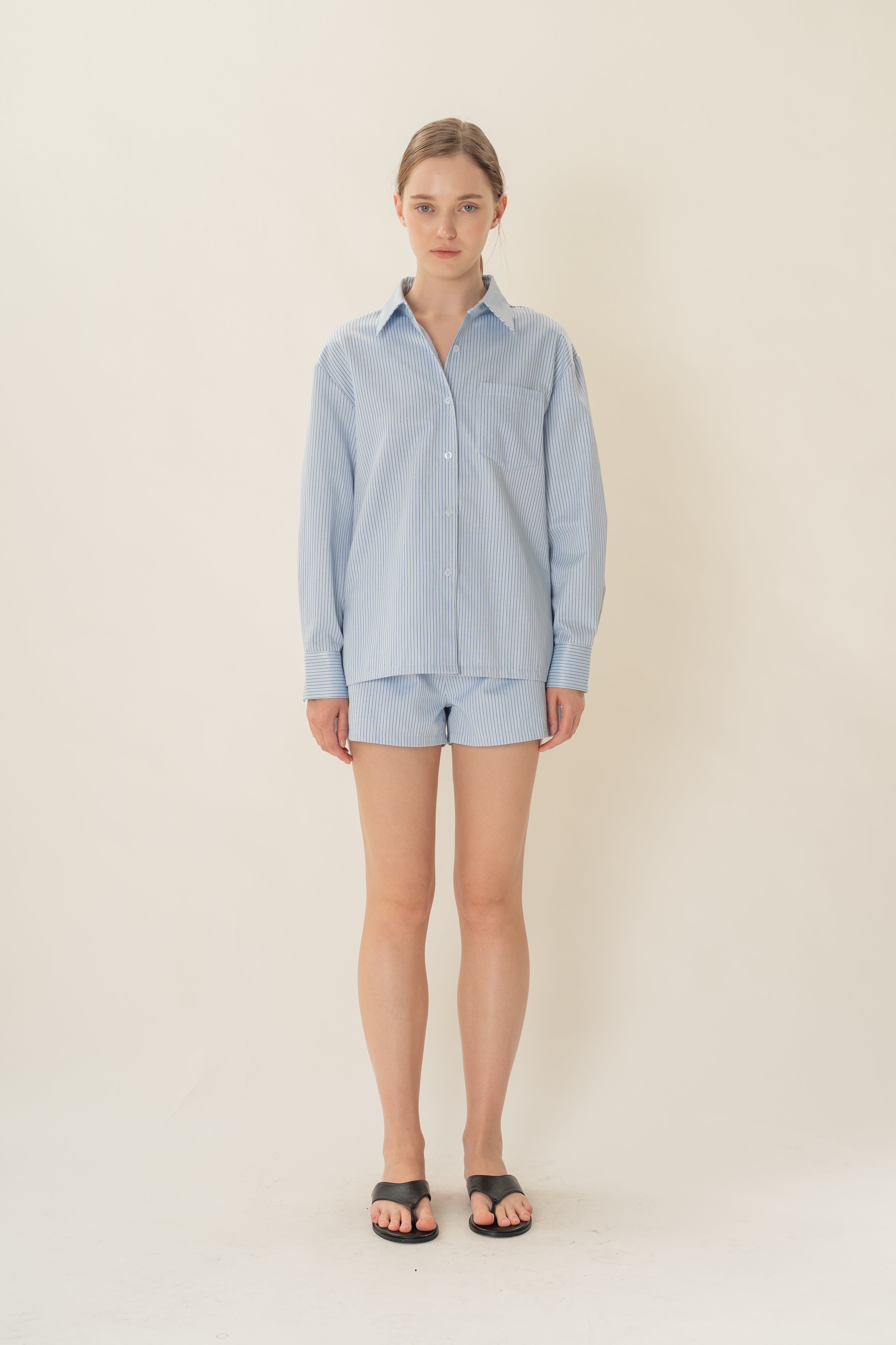 Long-Sleeved Shirt in Light Blue Stripes