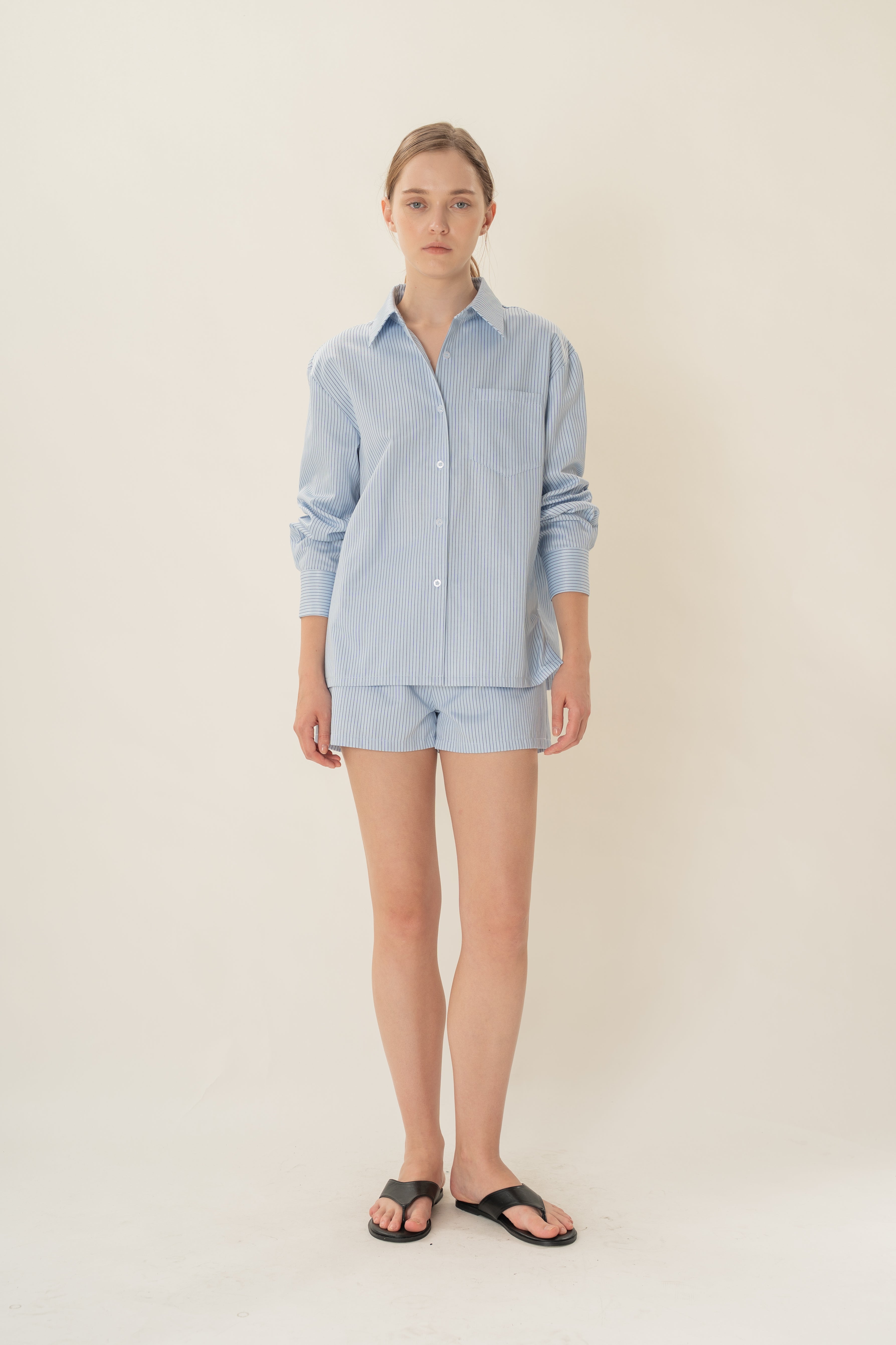 Long-Sleeved Shirt in Light Blue Stripes