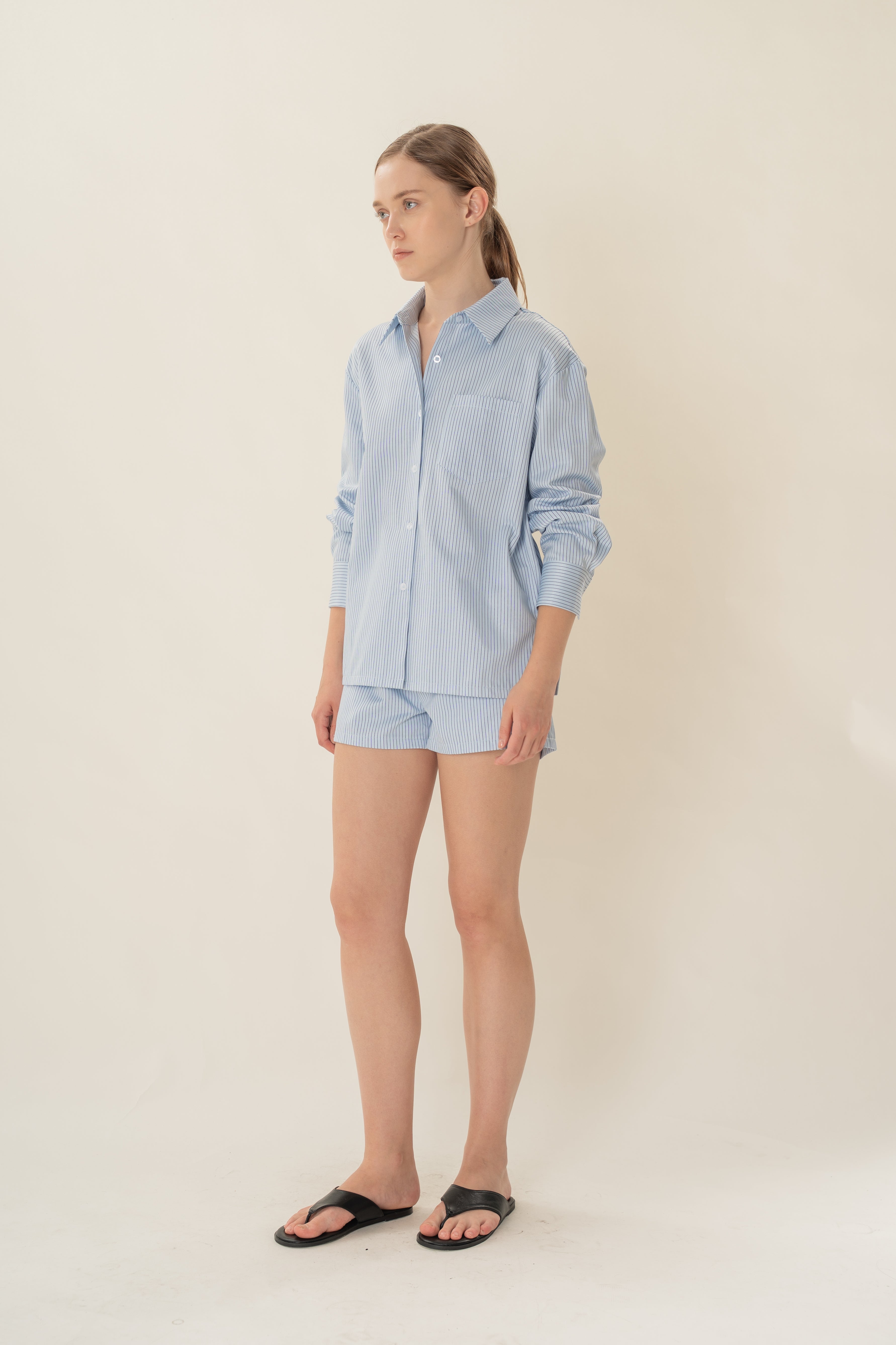 Long-Sleeved Shirt in Light Blue Stripes