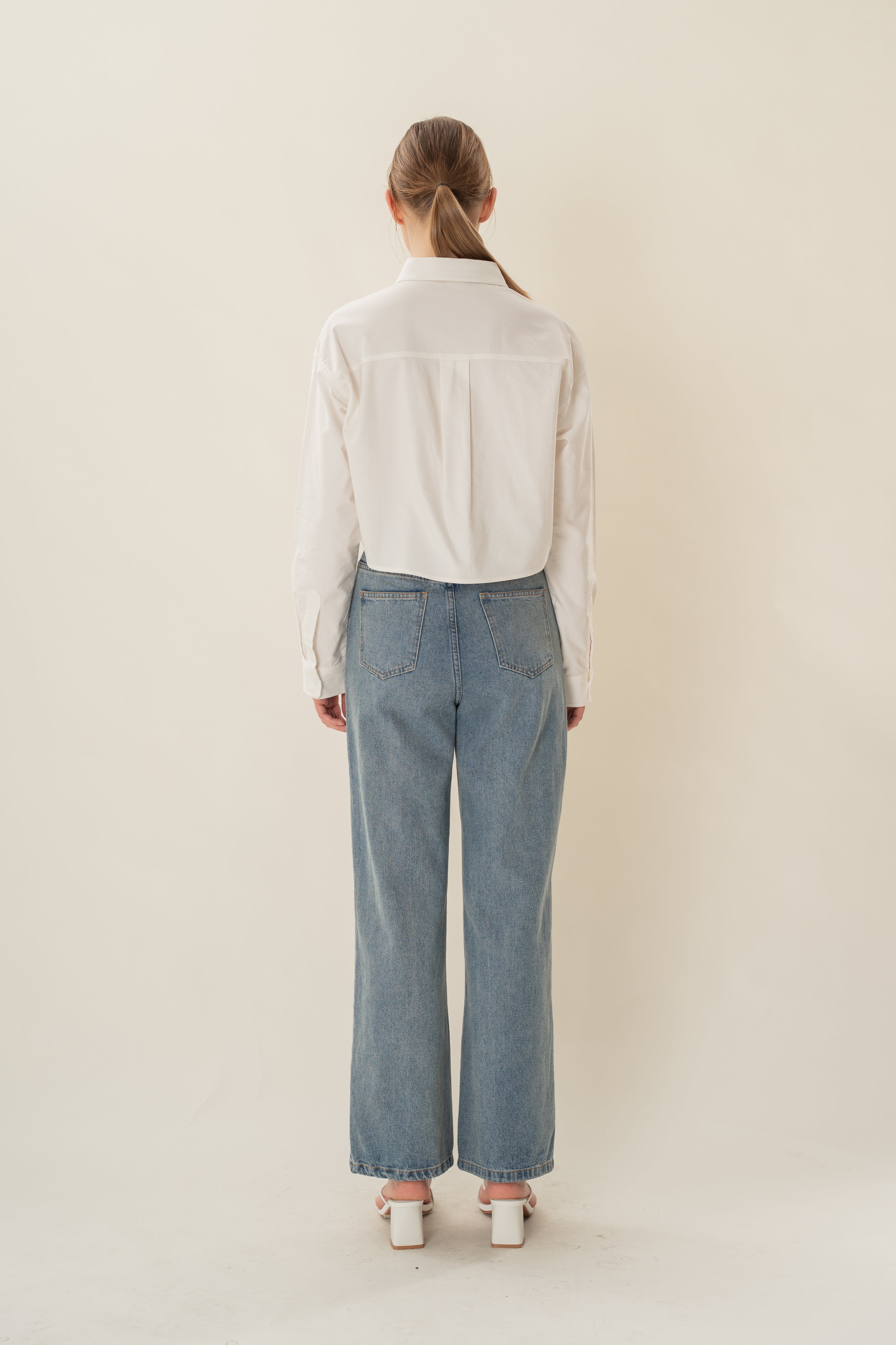 Oxford Long Sleeved Cropped Shirt in White