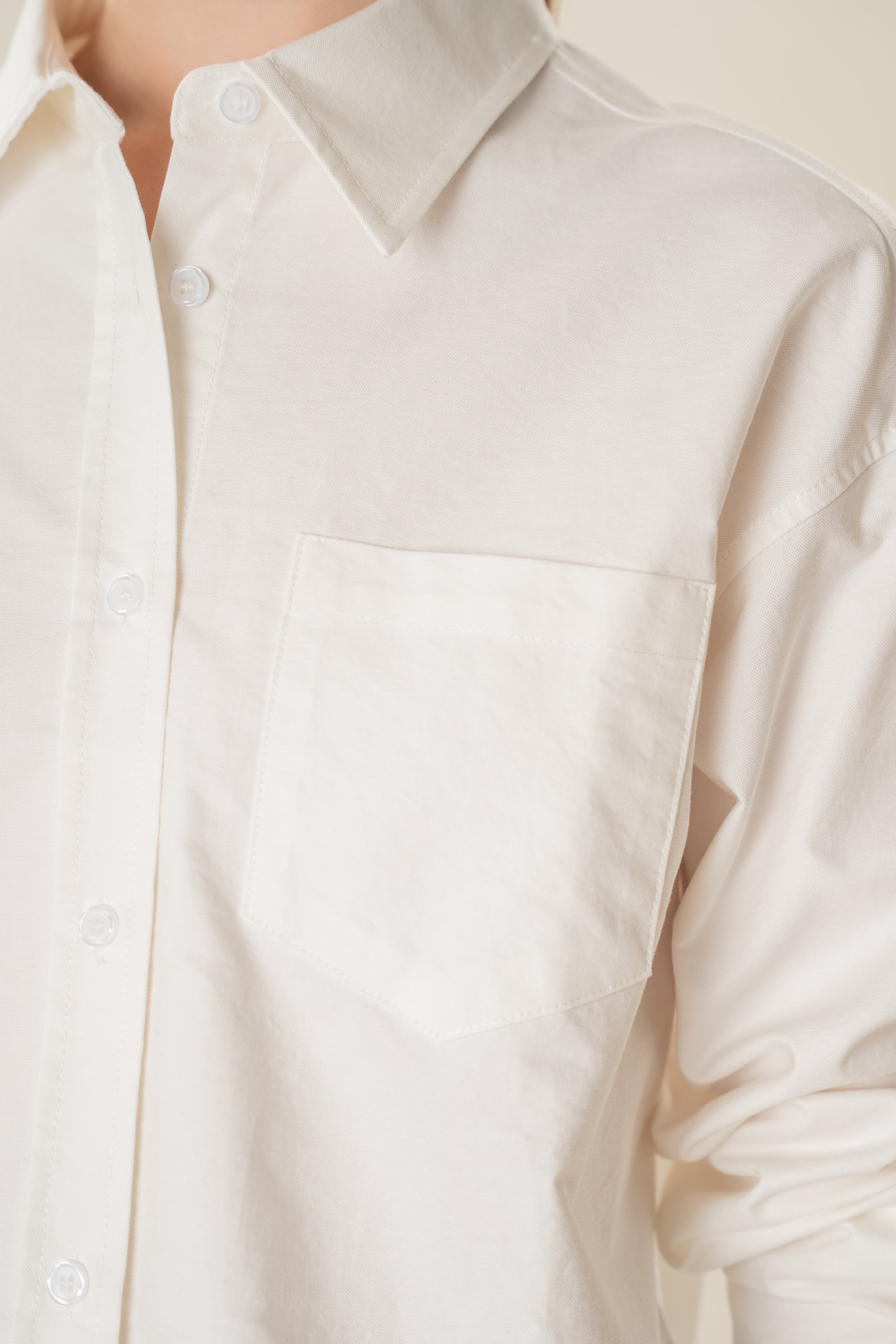 Oxford Long Sleeved Cropped Shirt in White