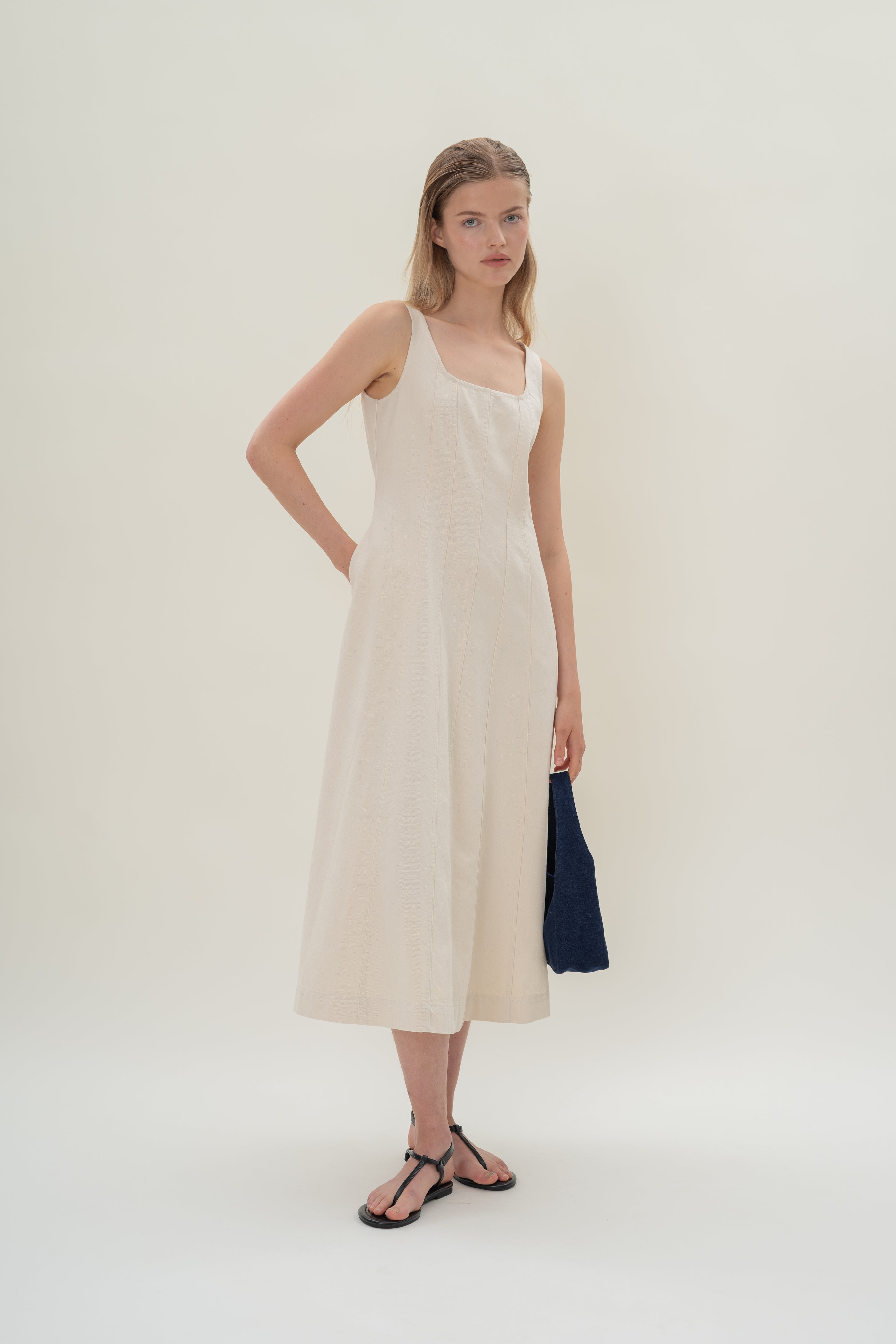 Scoop Neck Denim Dress in Natural