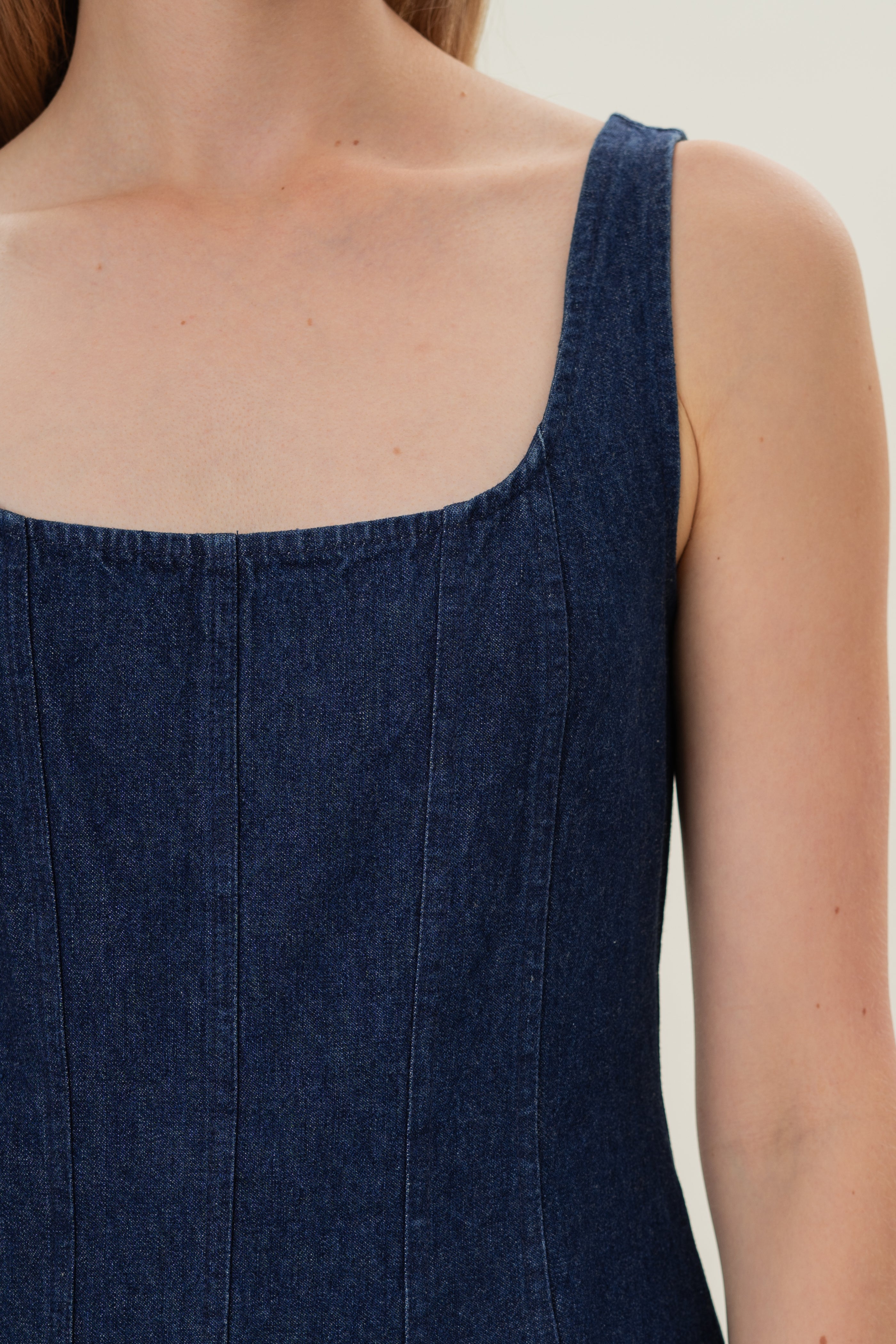 Scoop Neck Denim Dress in Dark Wash