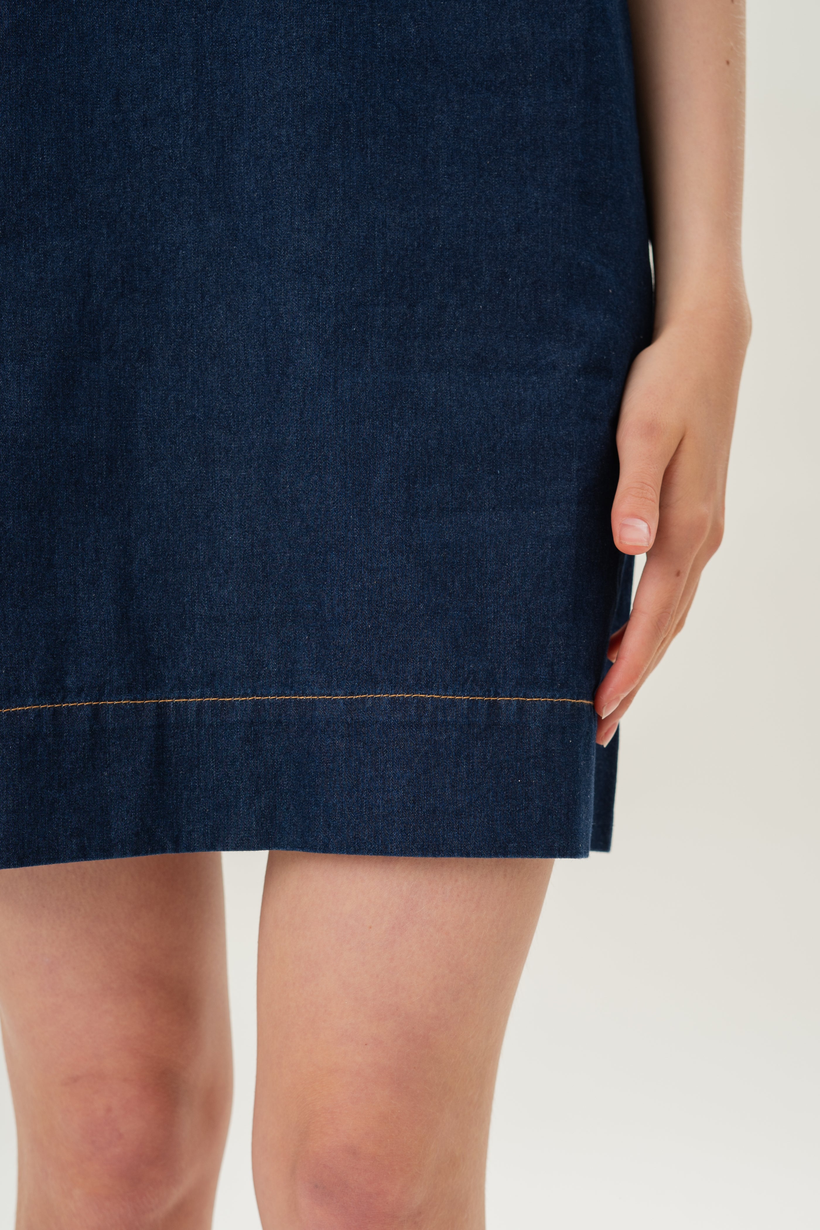 Boat Neck Denim Dress in Dark Wash