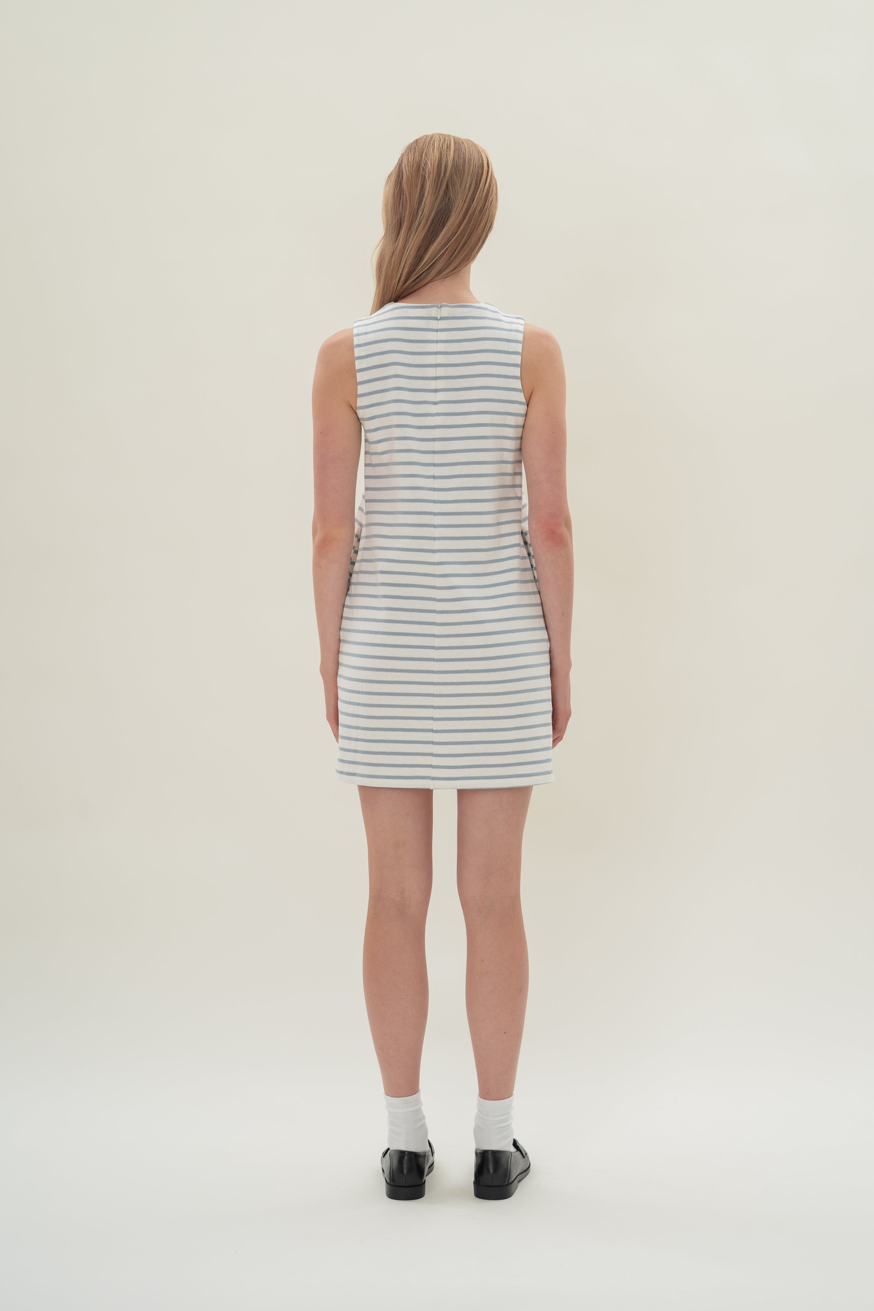 Sleeveless Cotton Jersey Dress in Stripe Blue