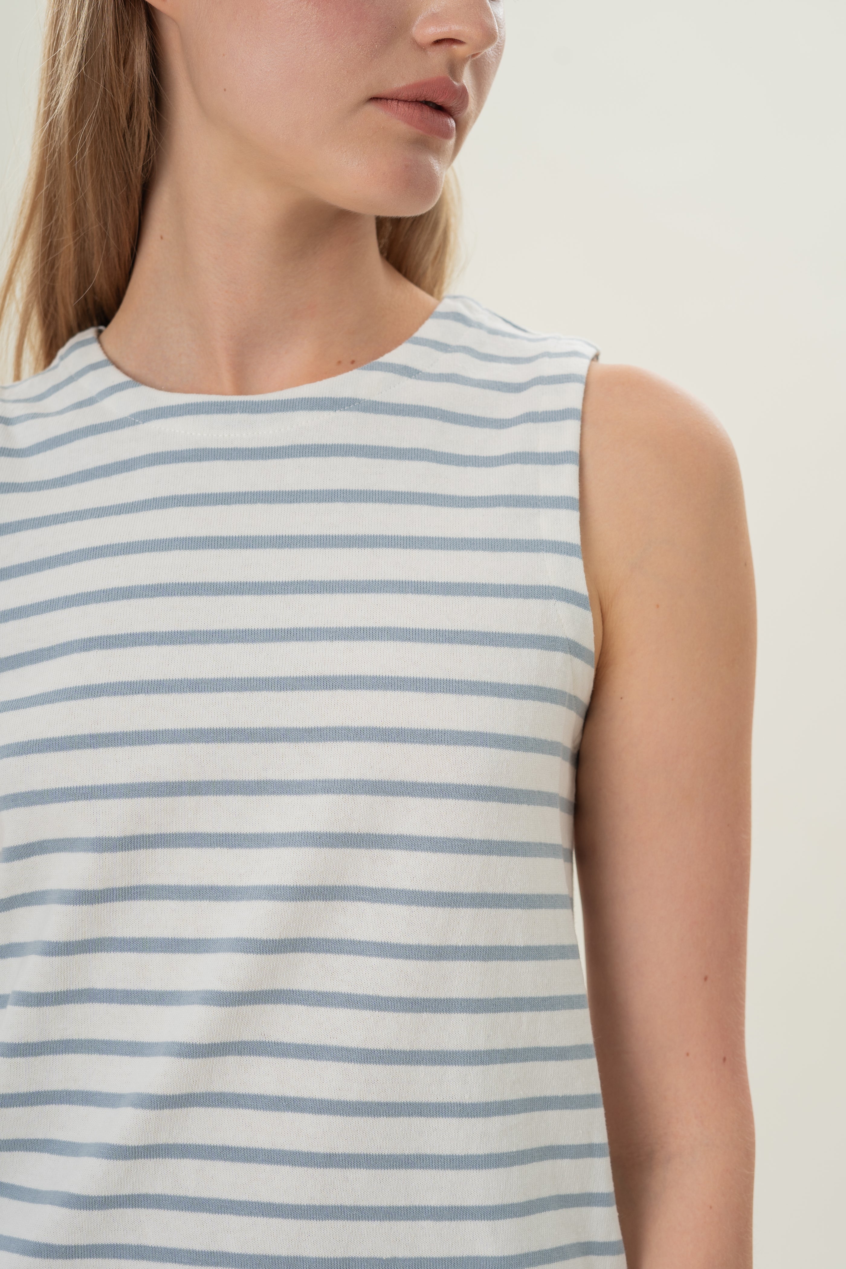 Sleeveless Cotton Jersey Dress in Stripe Blue