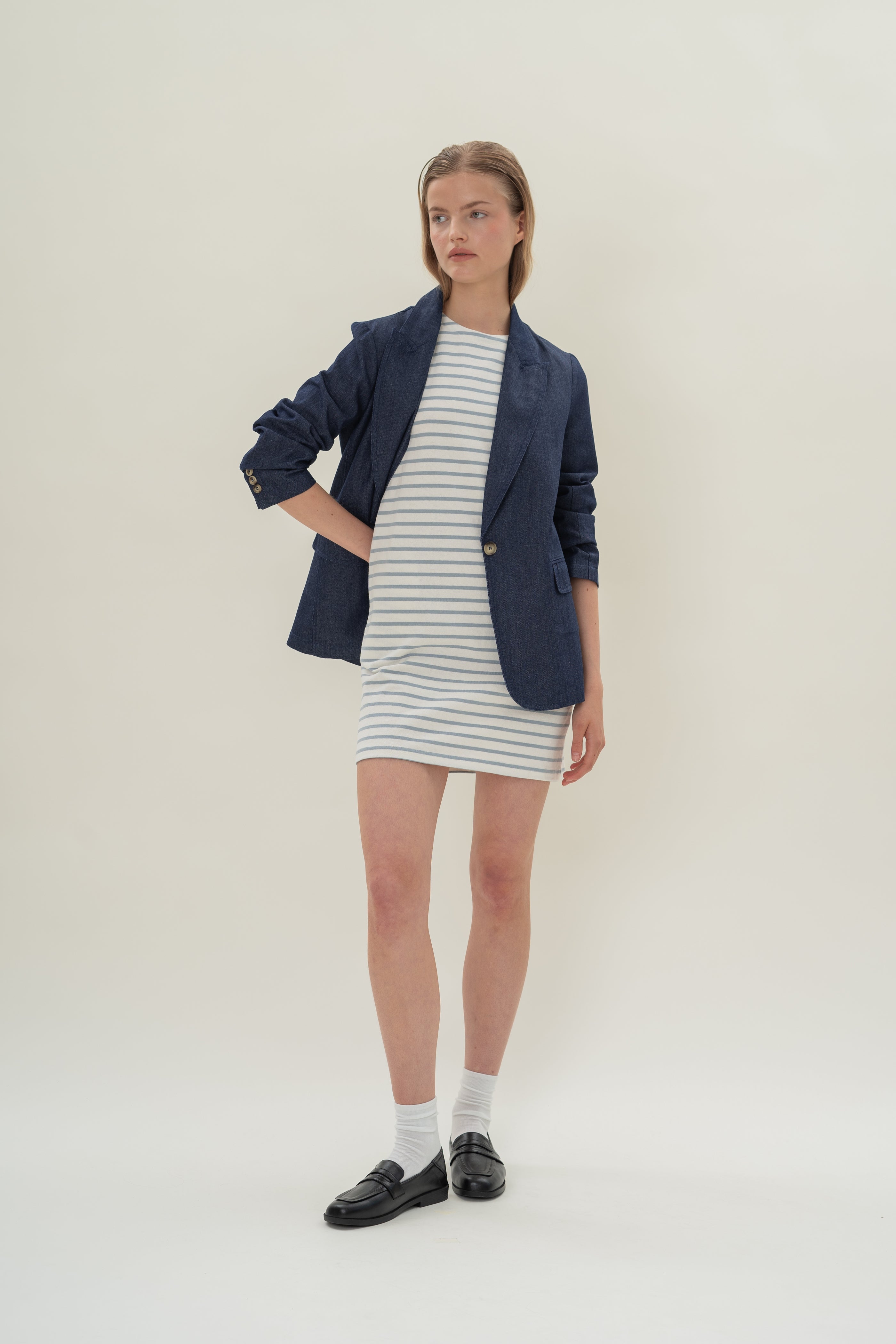 Sleeveless Cotton Jersey Dress in Stripe Blue