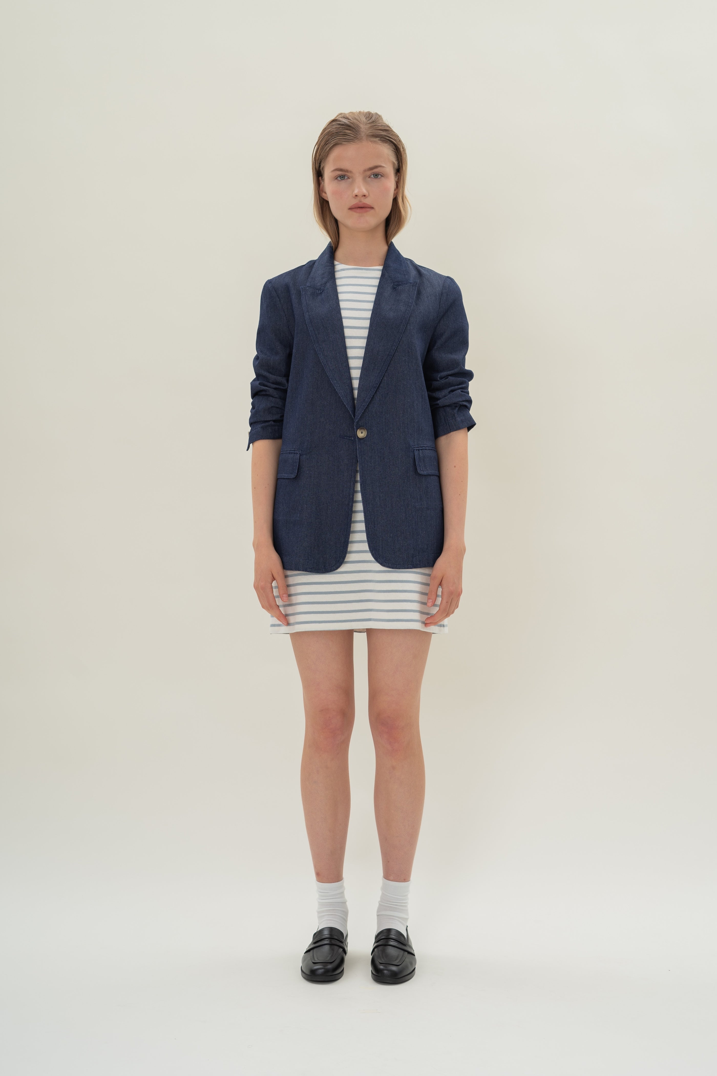 Sleeveless Cotton Jersey Dress in Stripe Blue