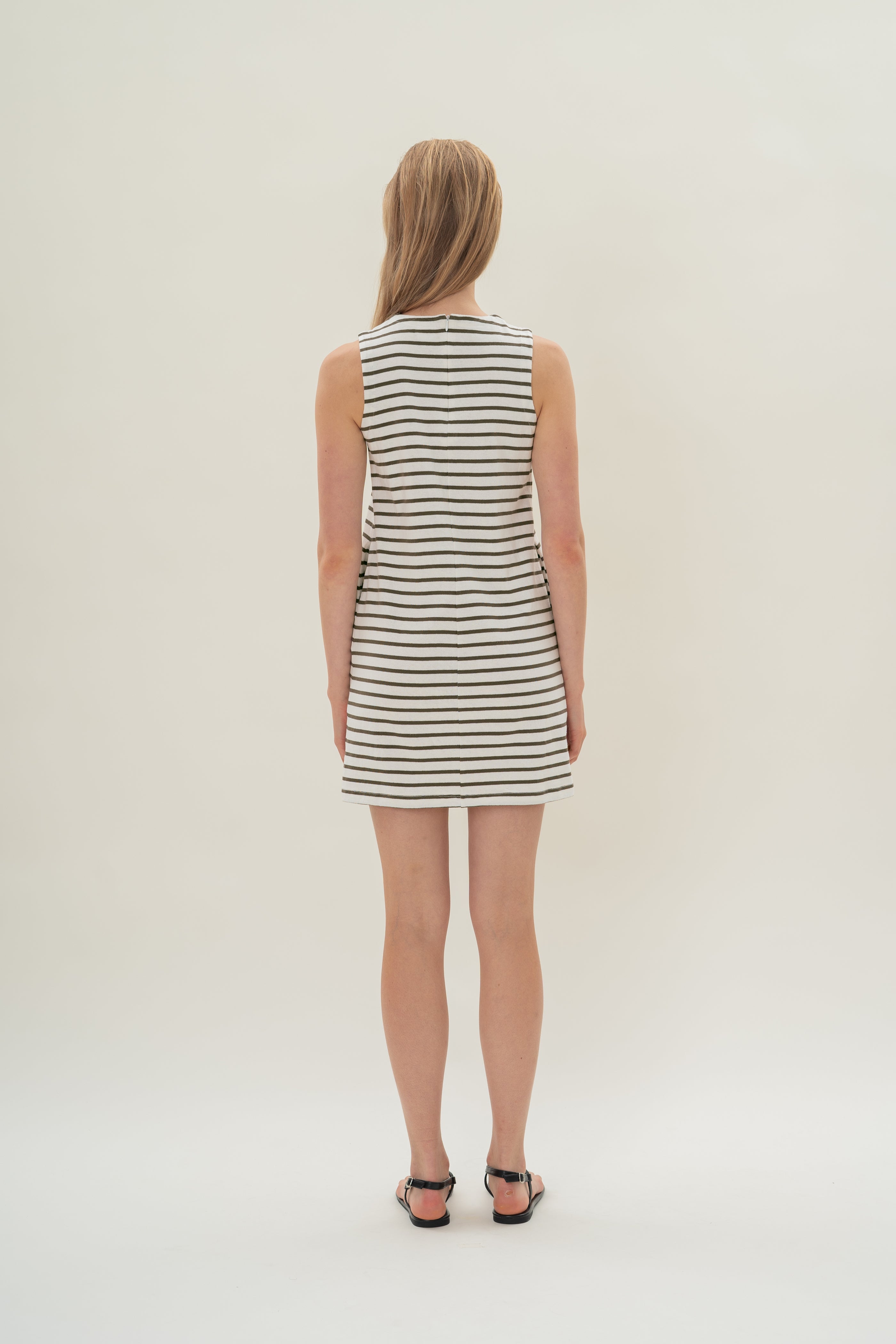 Sleeveless Cotton Jersey Dress in Stripe Olive