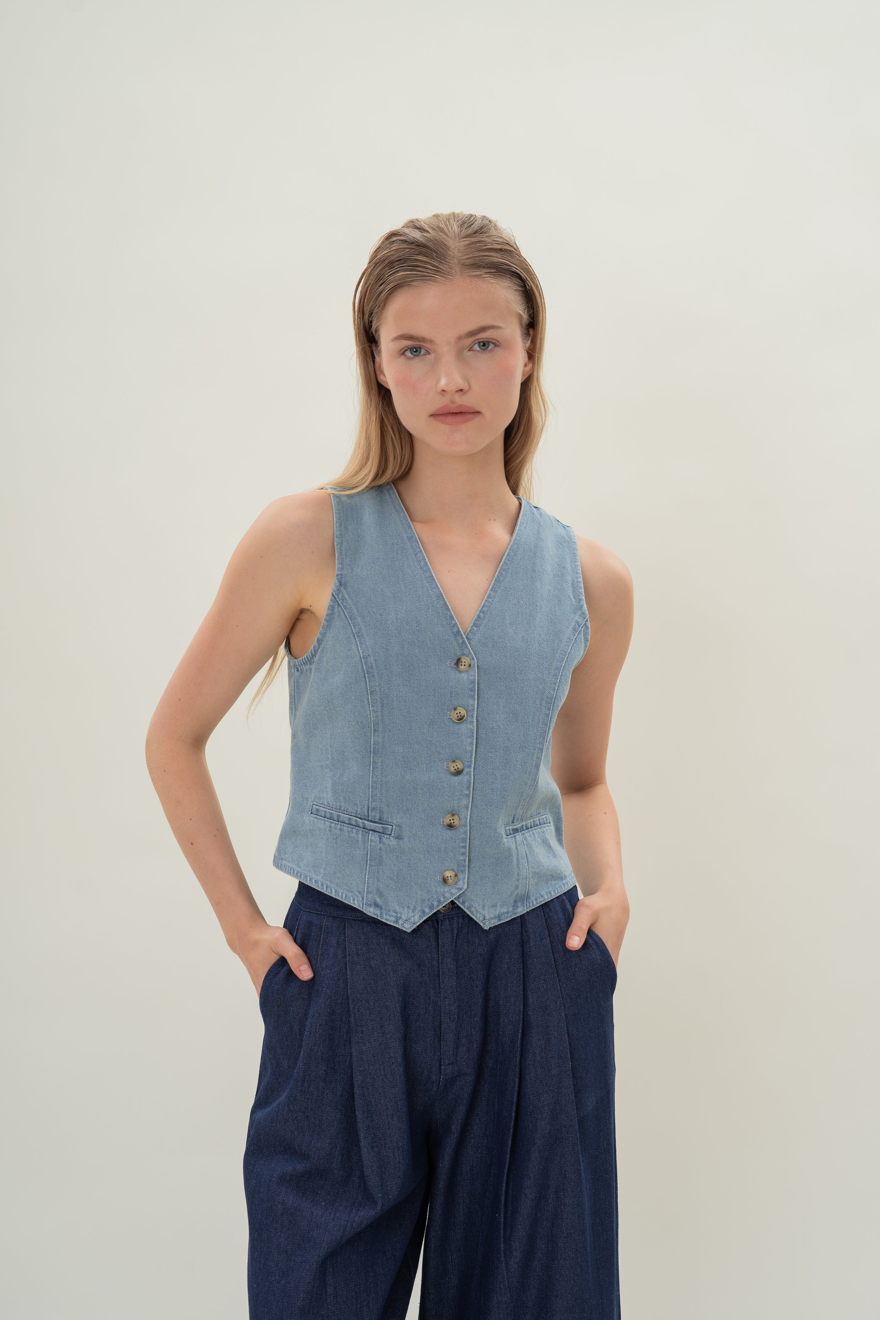 Denim Waistcoat in Light Wash