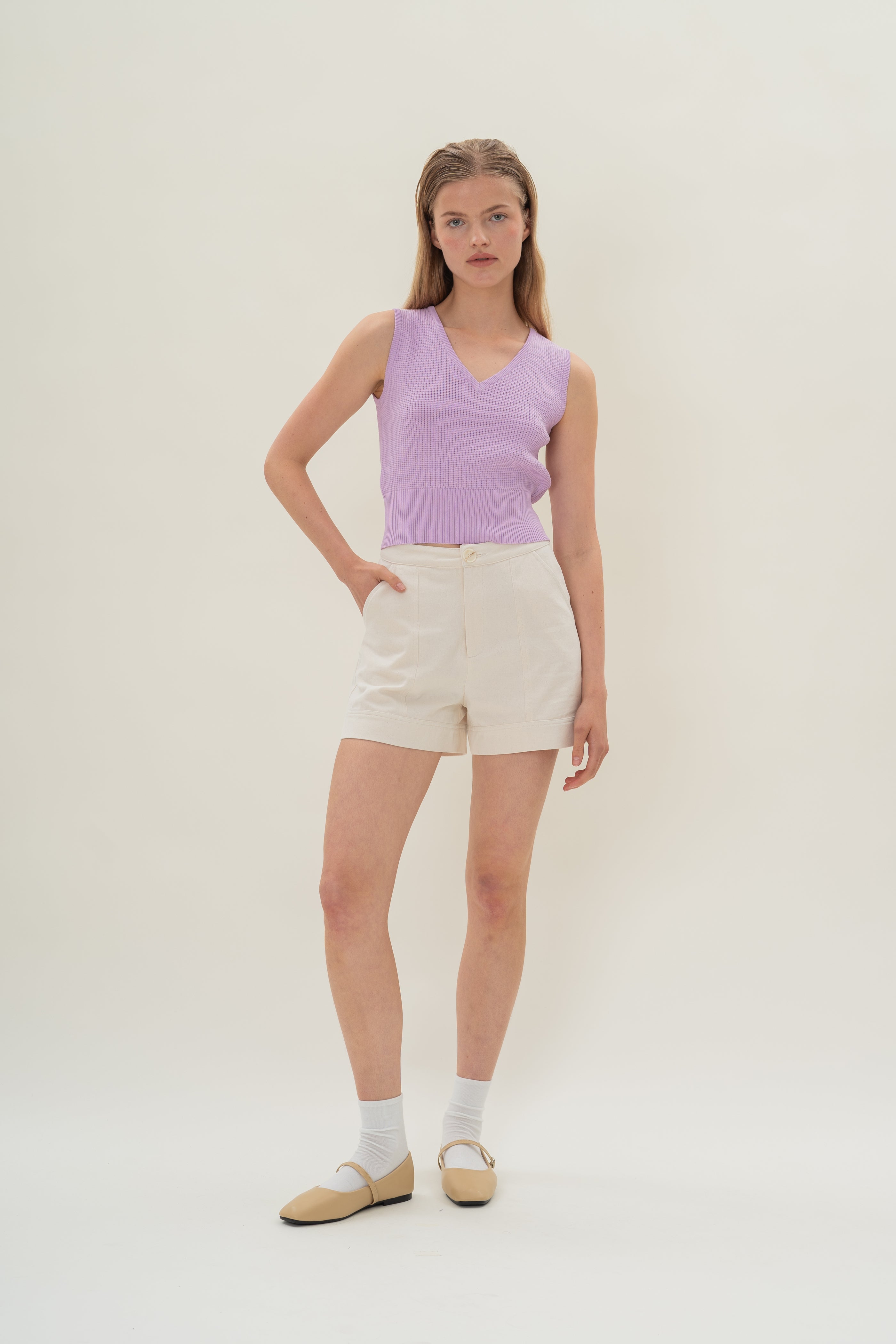 Denim Shorts with Seam Detailing in Natural