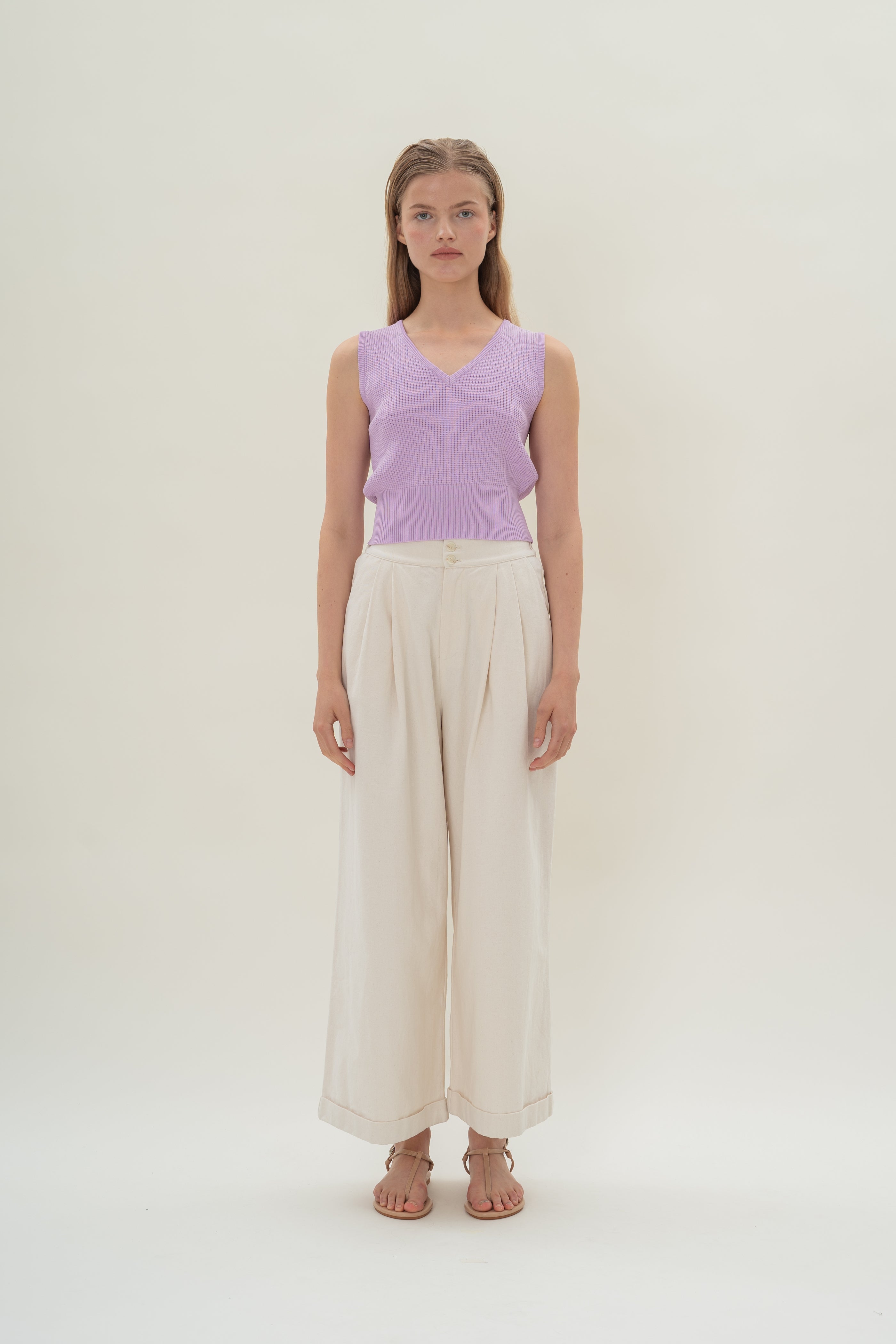 Waffle Knit Cropped Top in Lilac