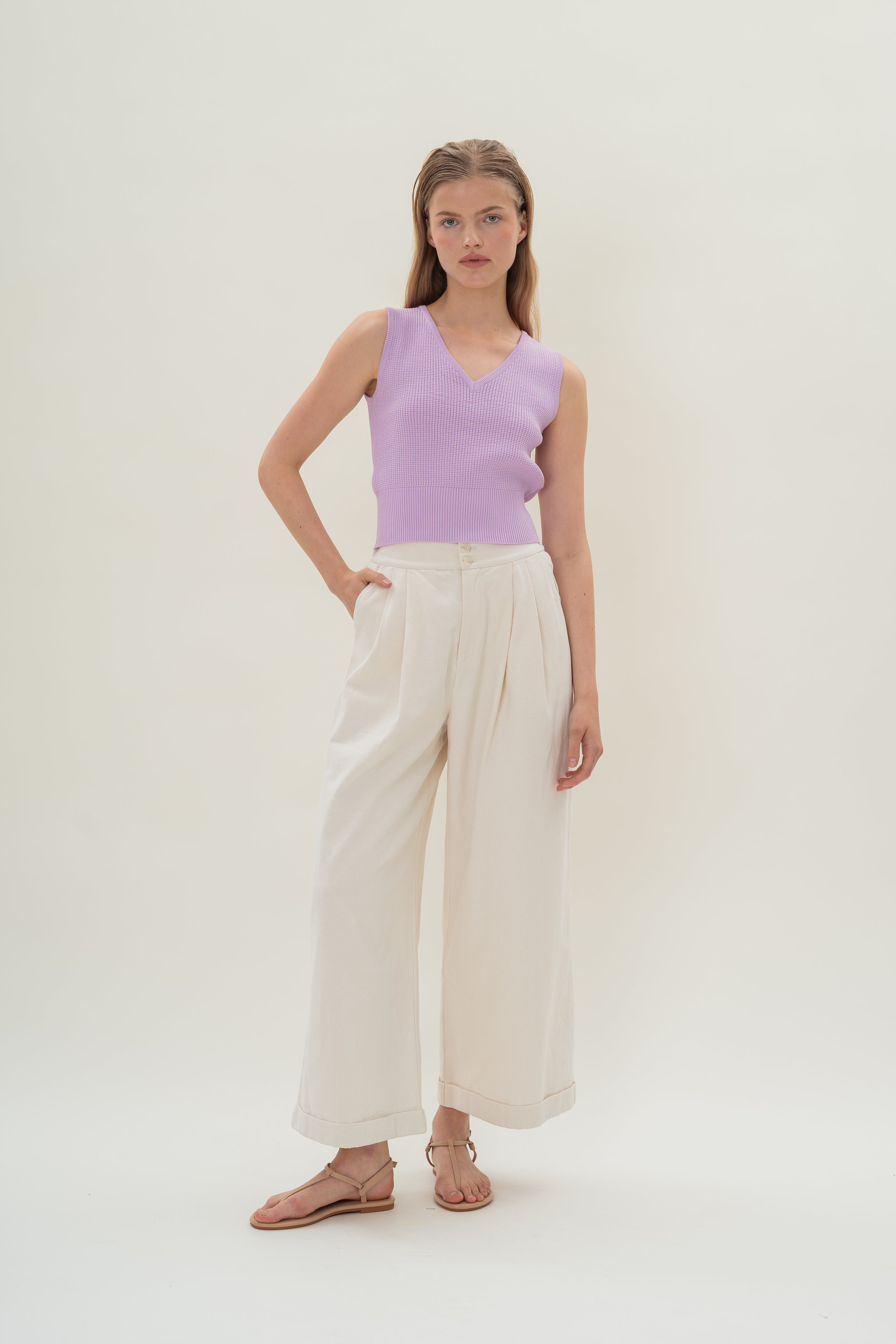 Waffle Knit Cropped Top in Lilac