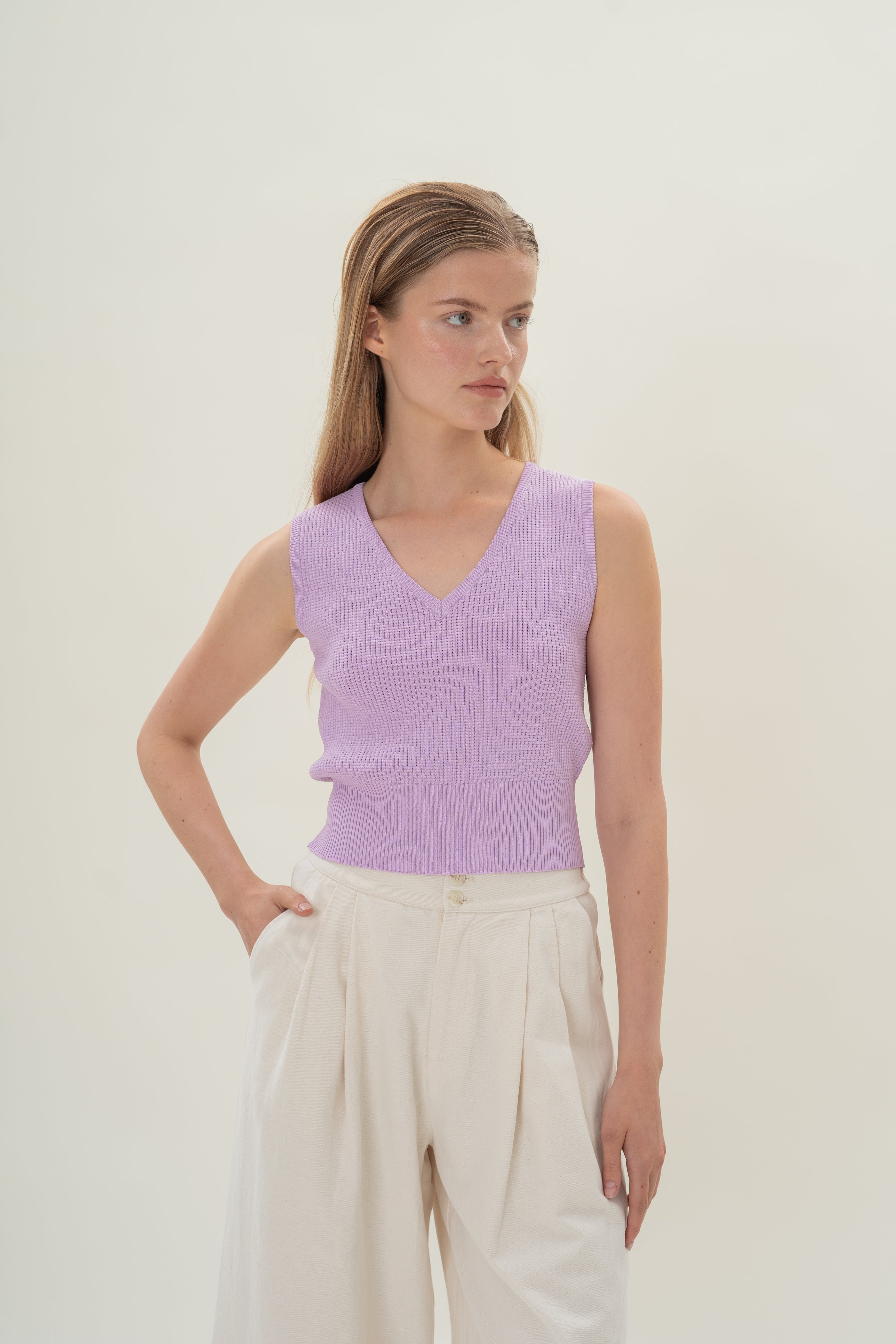 Waffle Knit Cropped Top in Lilac