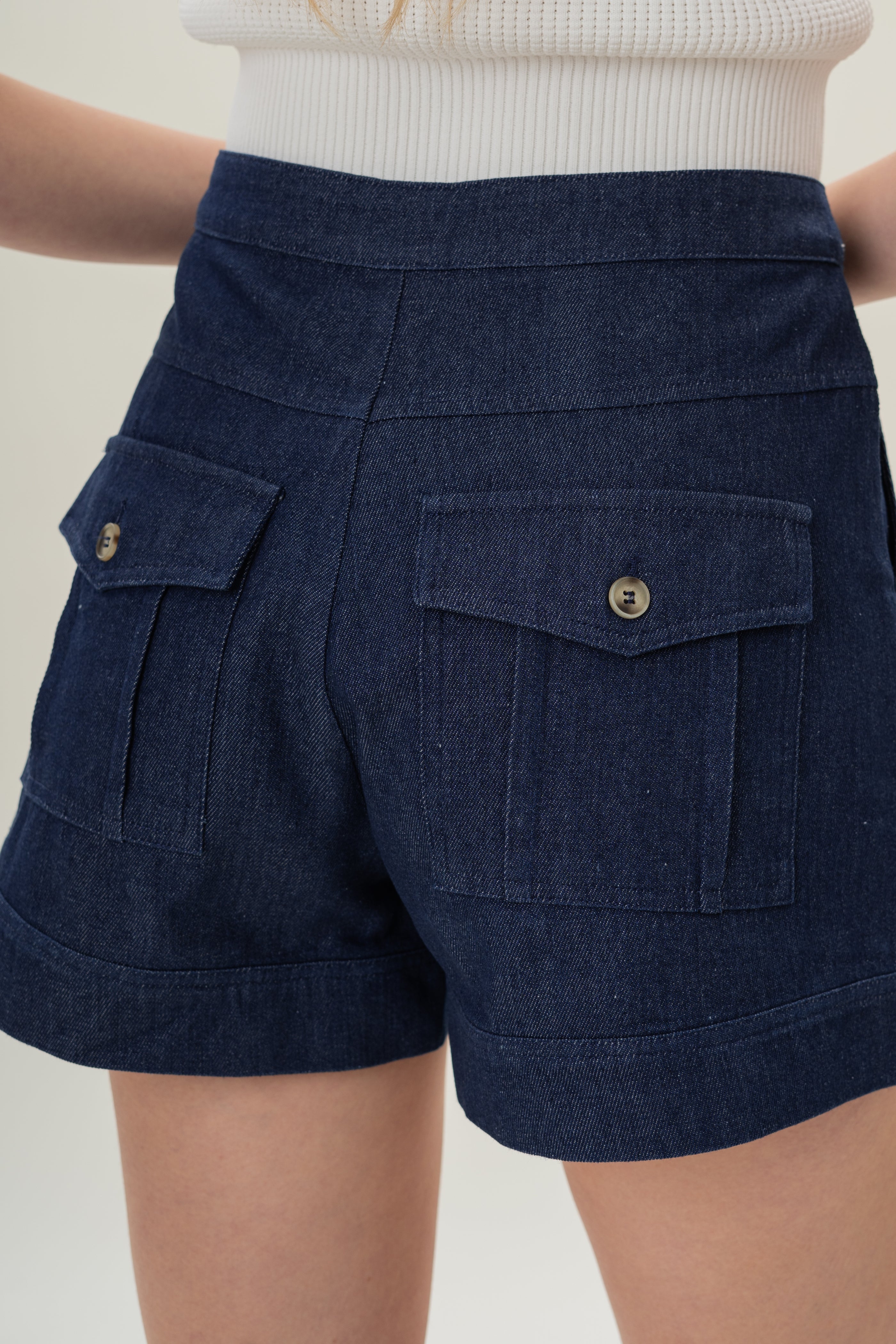 Denim Shorts with Seam Detailing in Mid Blue