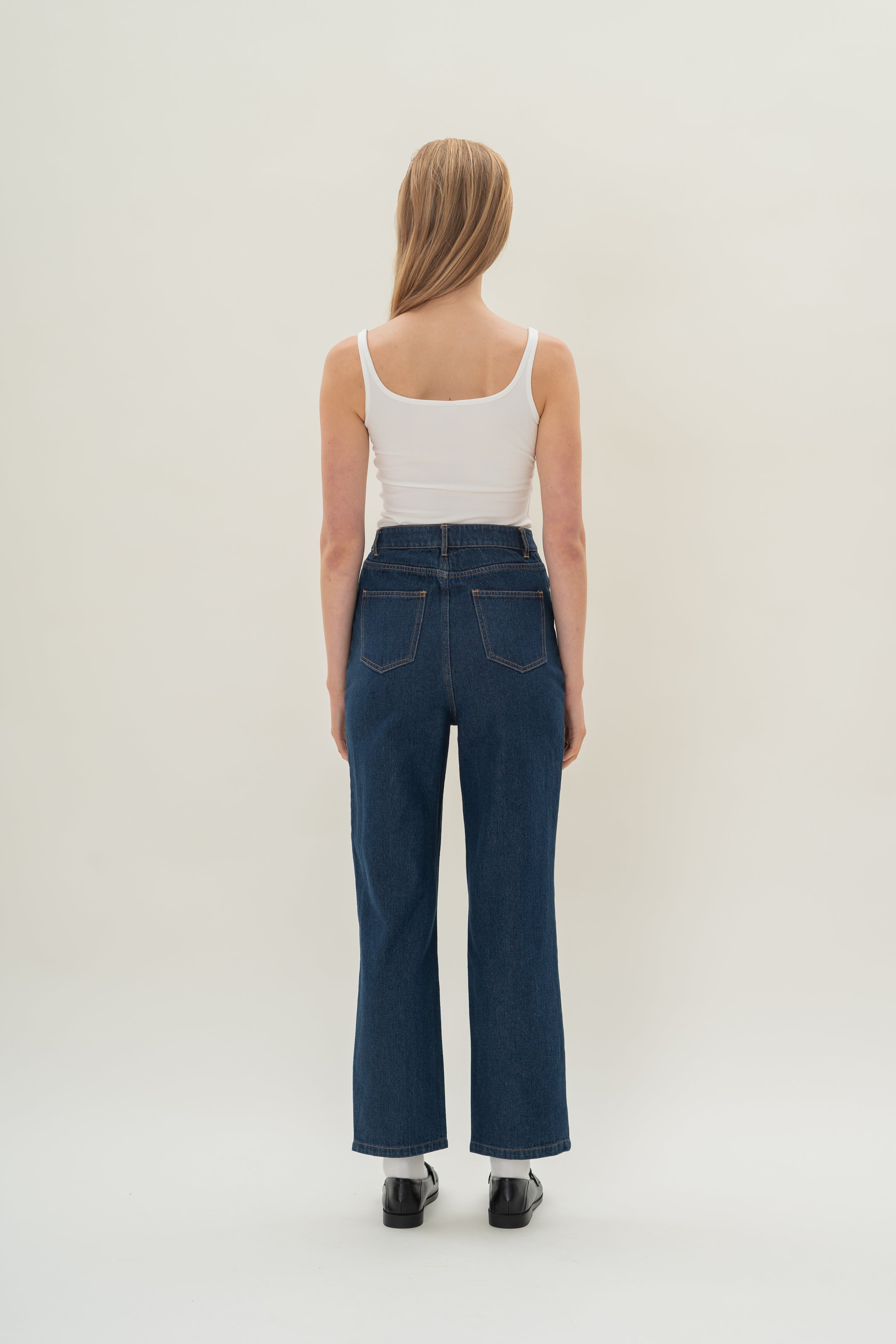 Studios High Rise Slim Tapered Jeans in Mid Blue