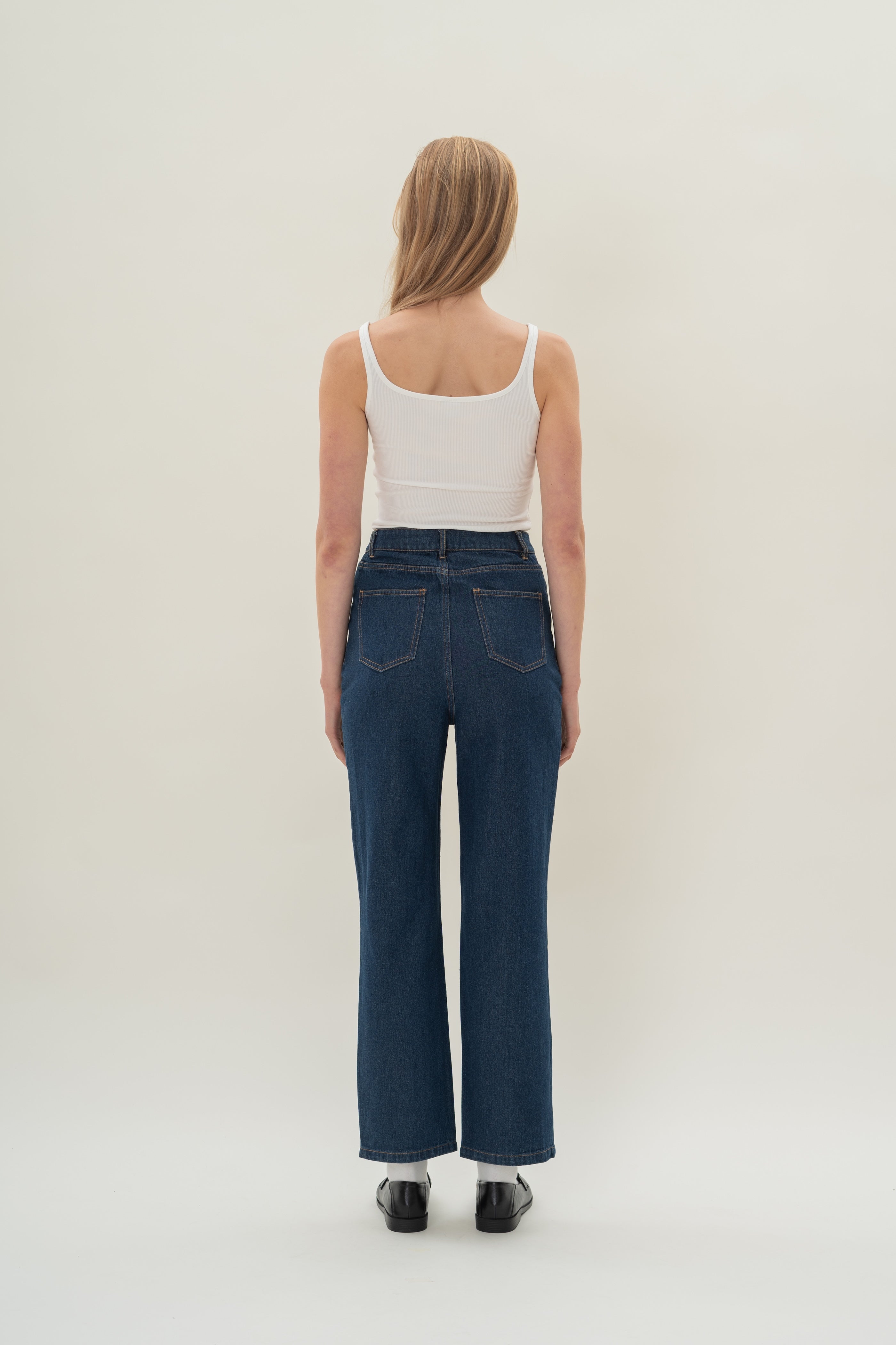 Studios High Rise Slim Tapered Jeans in Mid Blue