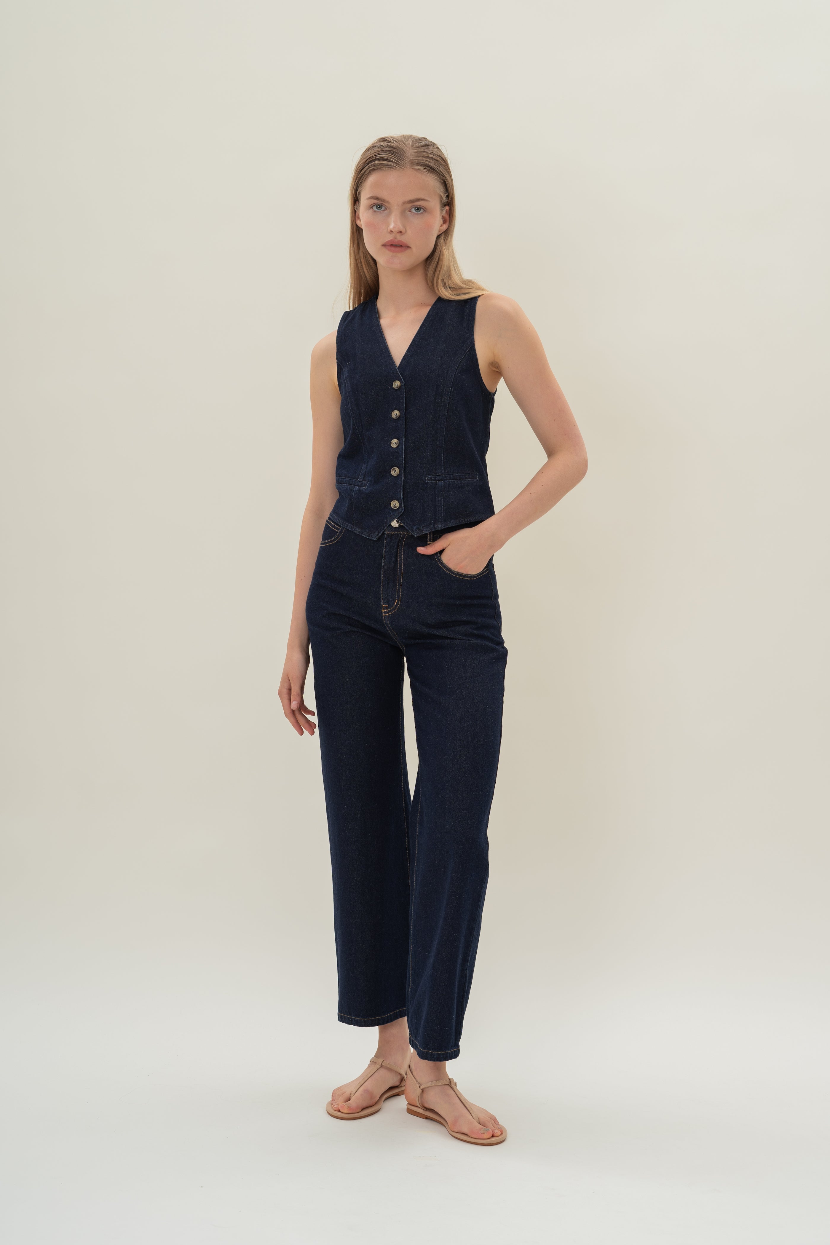 Denim Waistcoat in Dark Wash