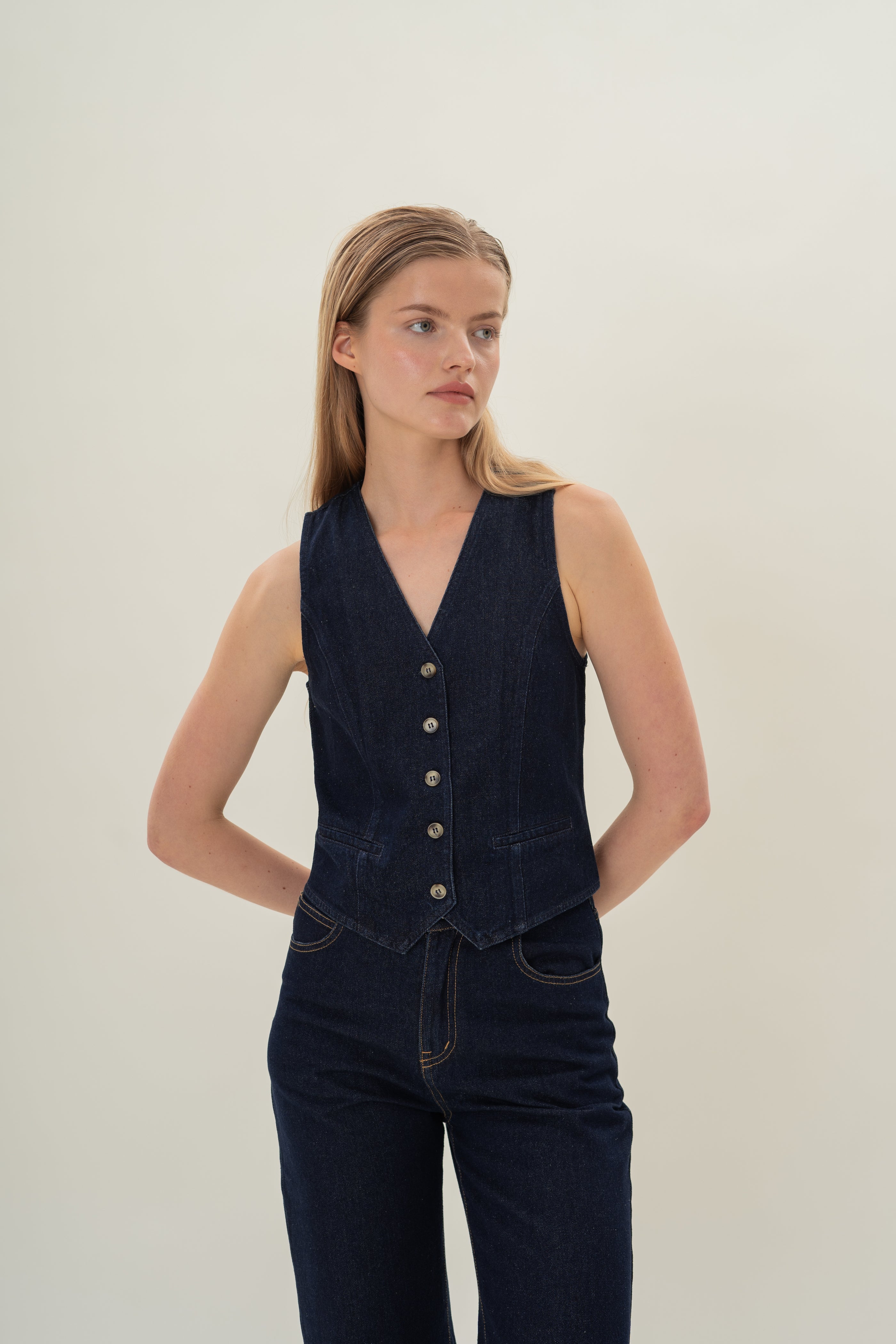 Denim Waistcoat in Dark Wash