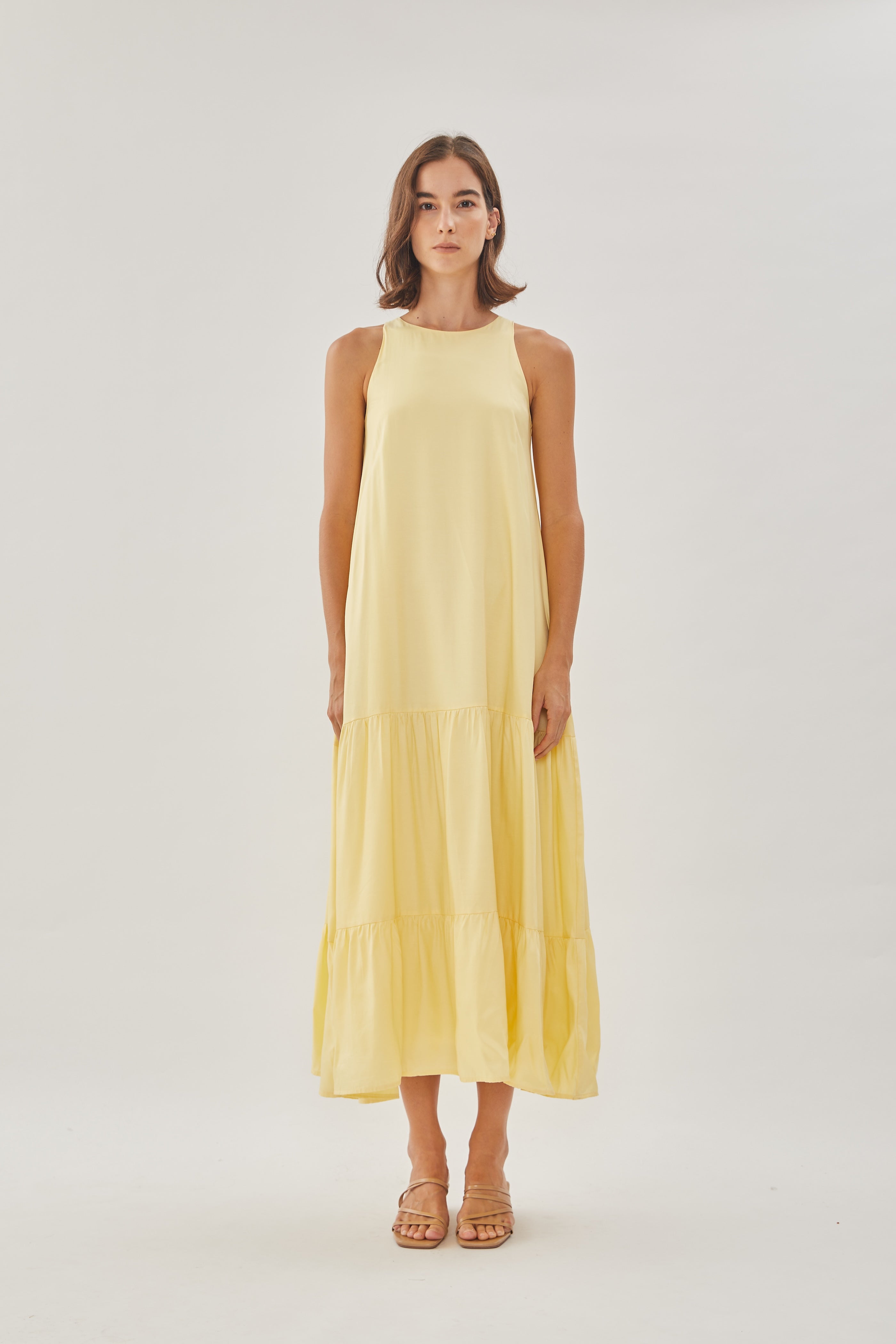 Cotton Blend Tiered Maxi Dress in Yellow