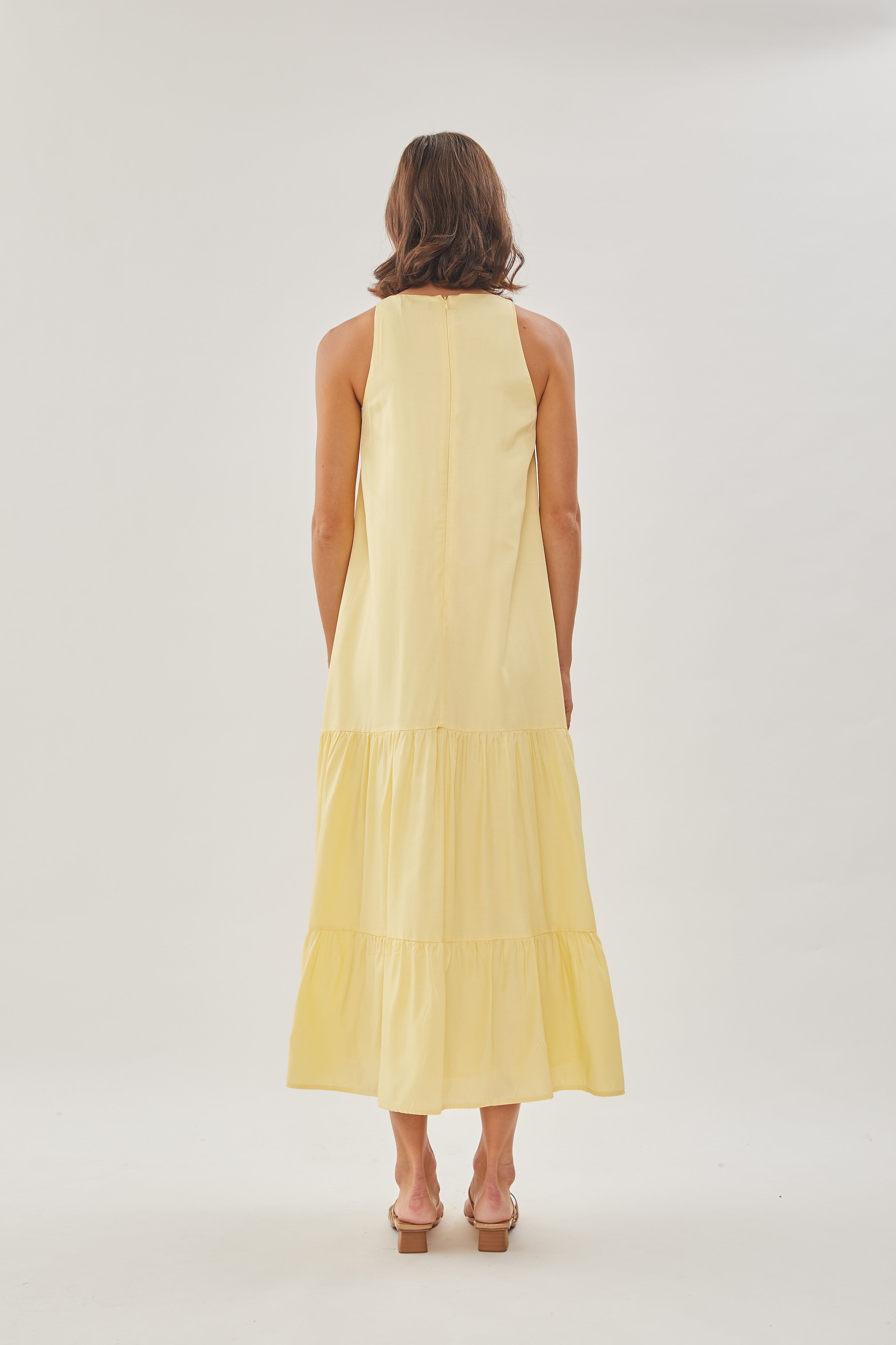 Cotton Blend Tiered Maxi Dress in Yellow