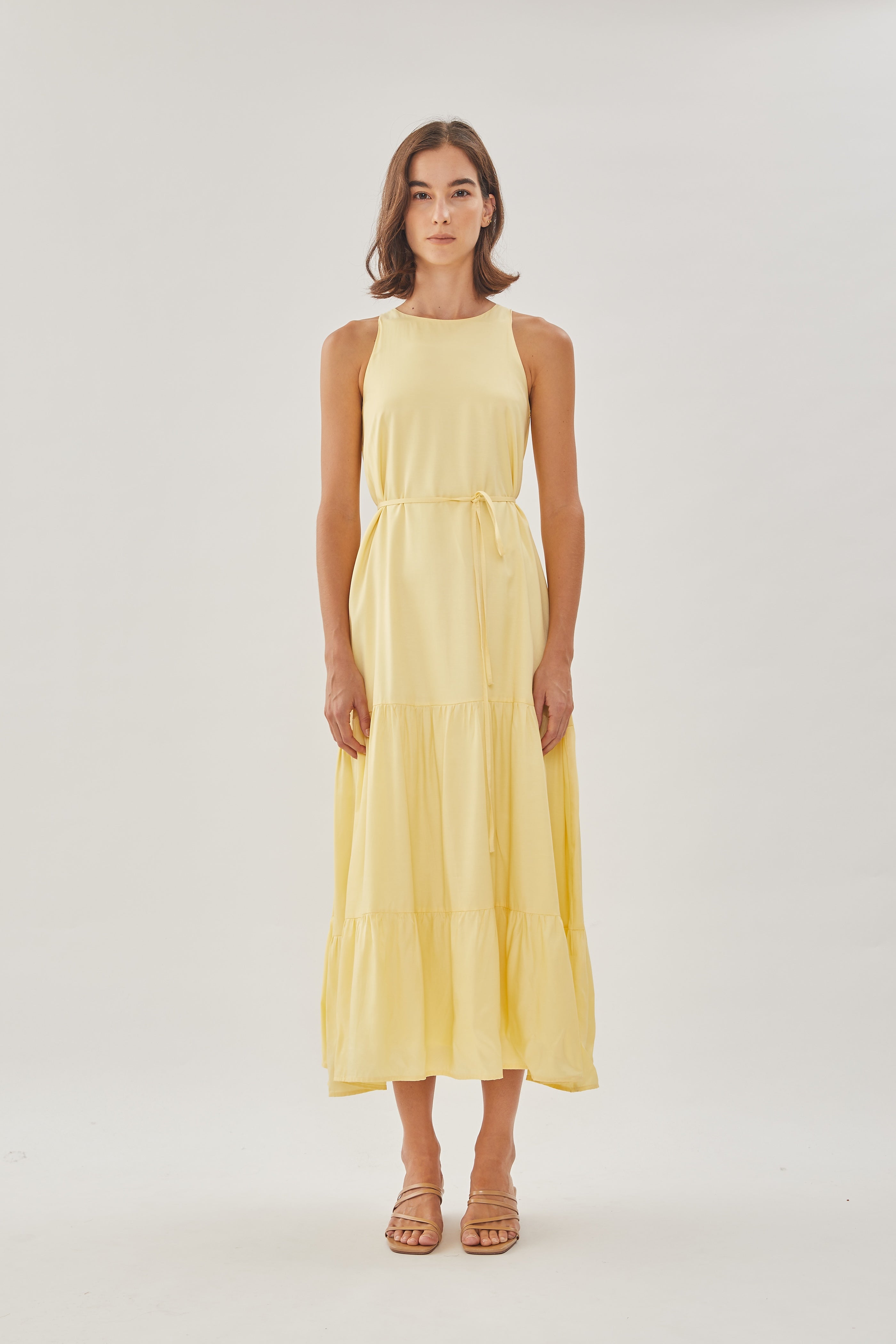 Cotton Blend Tiered Maxi Dress in Yellow