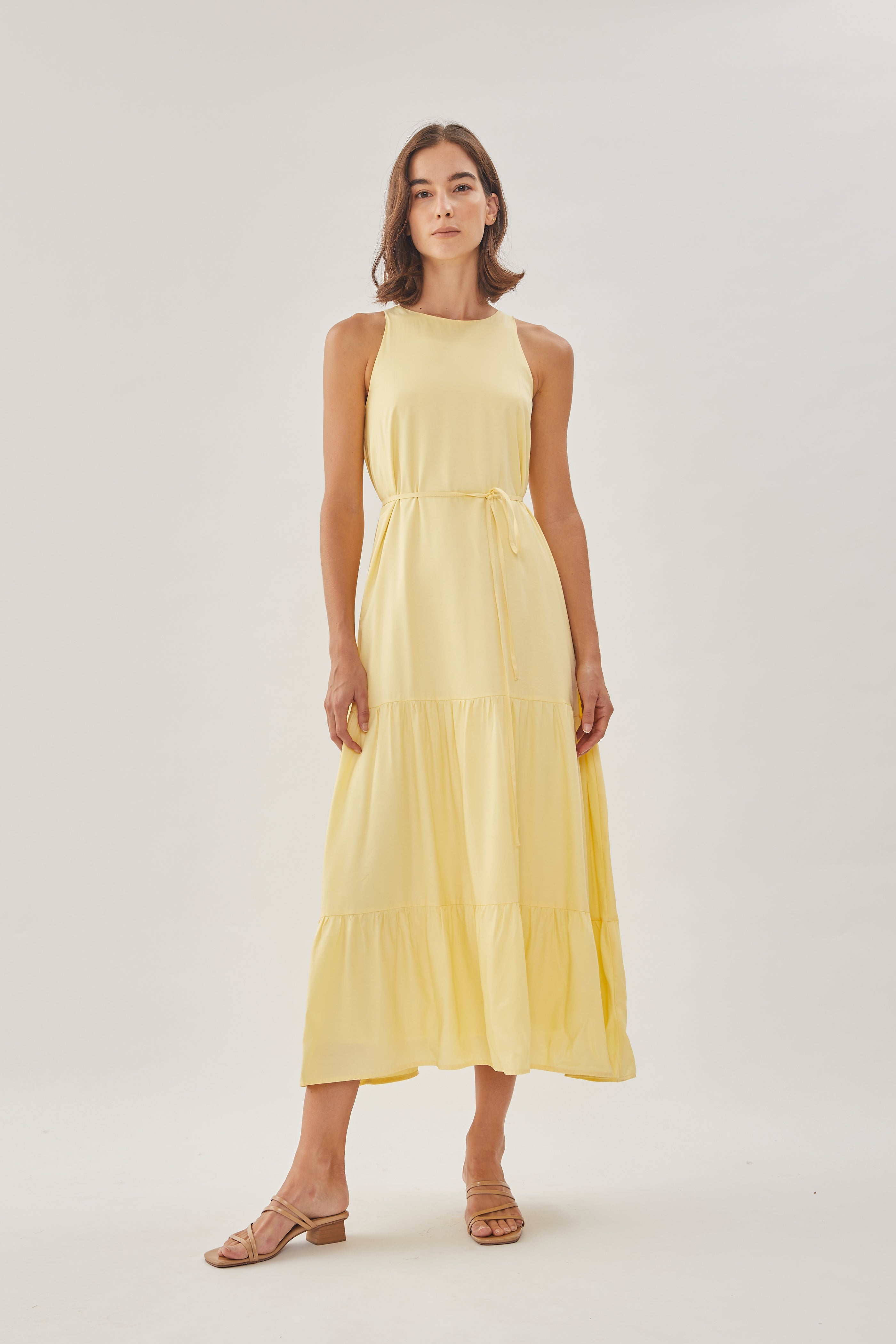 Cotton Blend Tiered Maxi Dress in Yellow