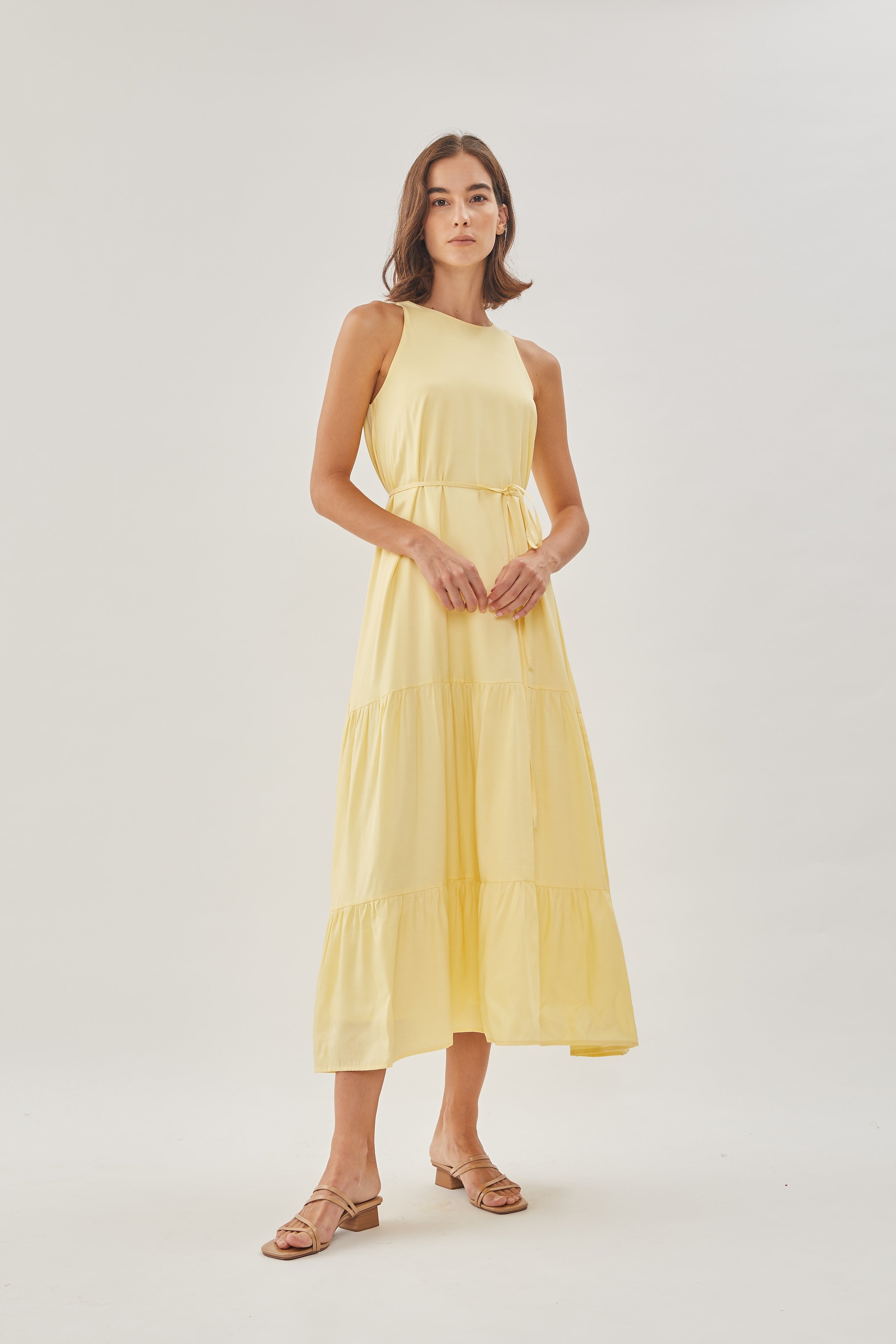 Cotton Blend Tiered Maxi Dress in Yellow