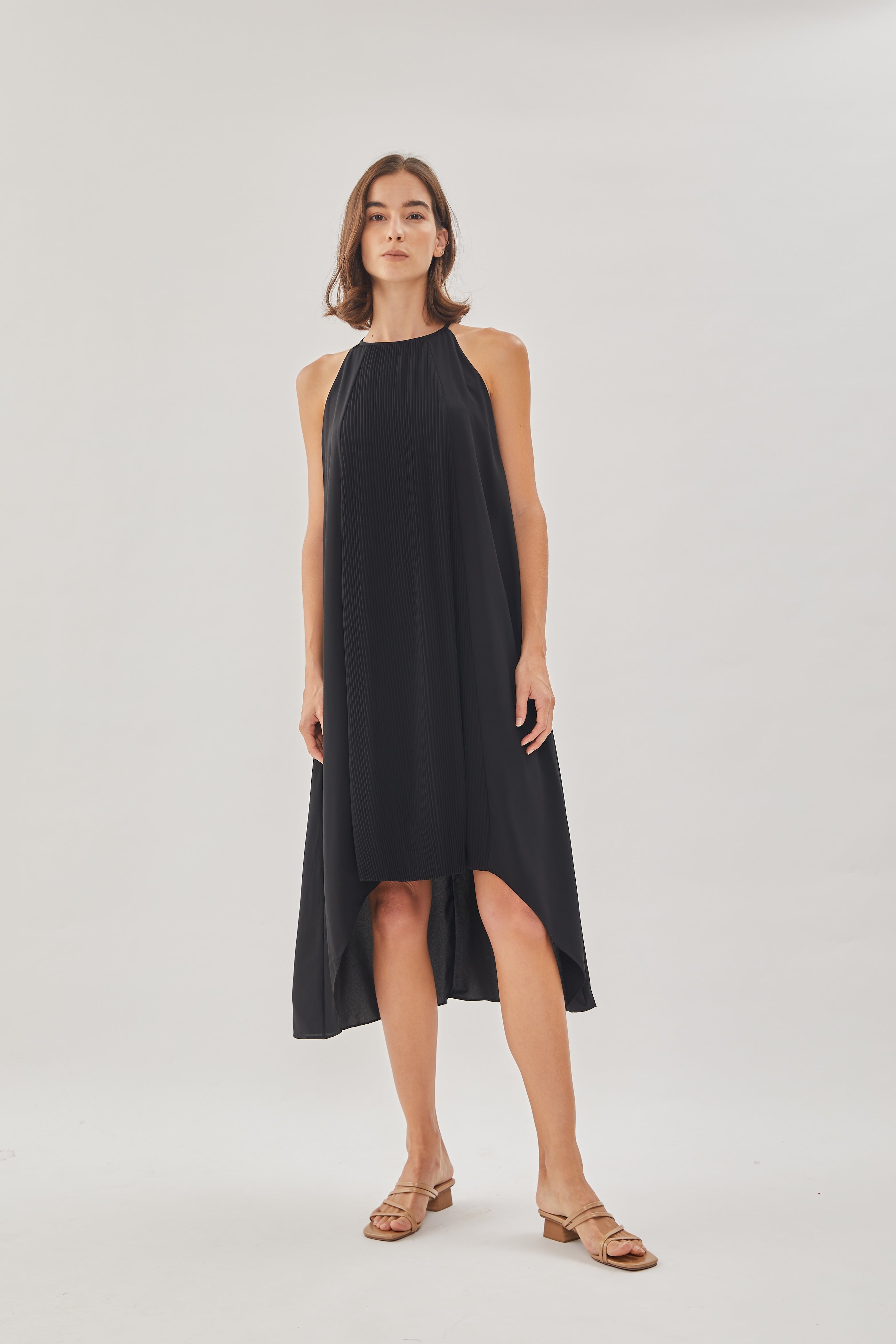Pleated Halter Dress in Black