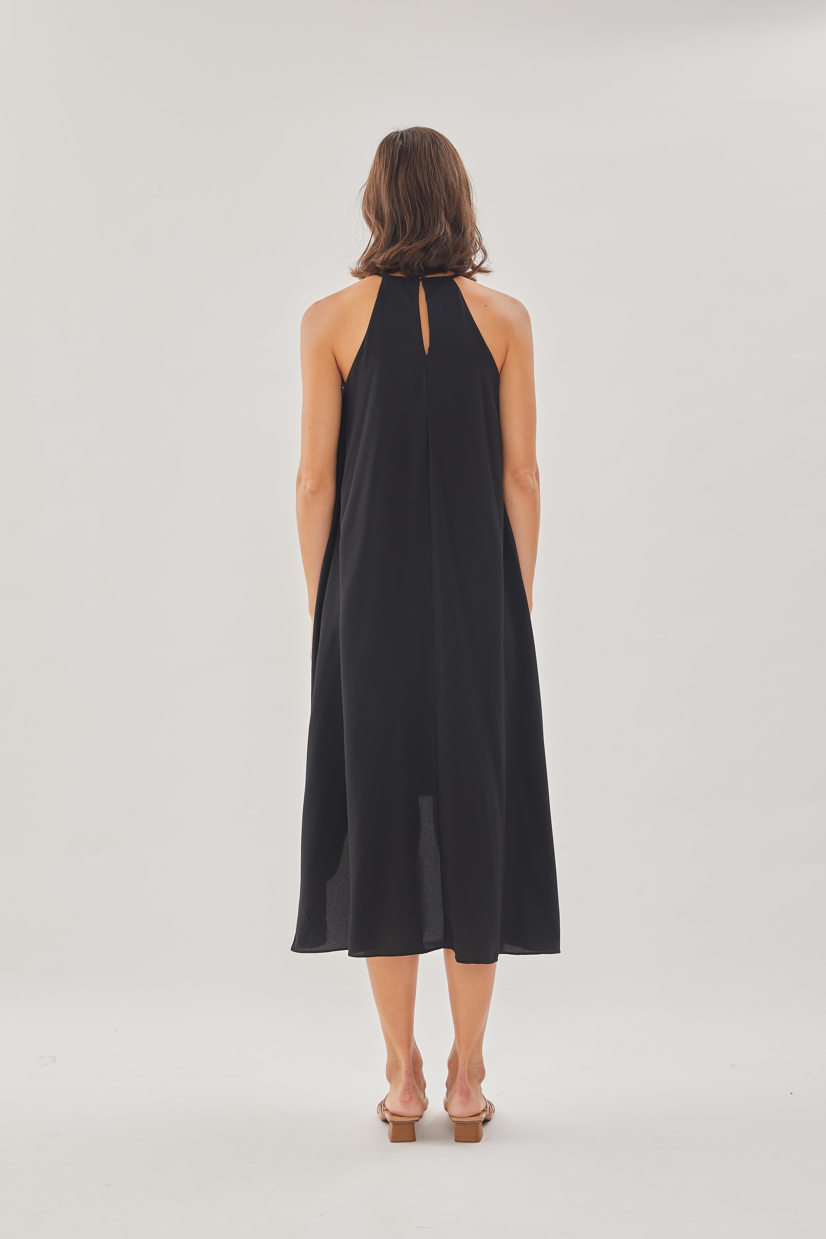 Pleated Halter Dress in Black