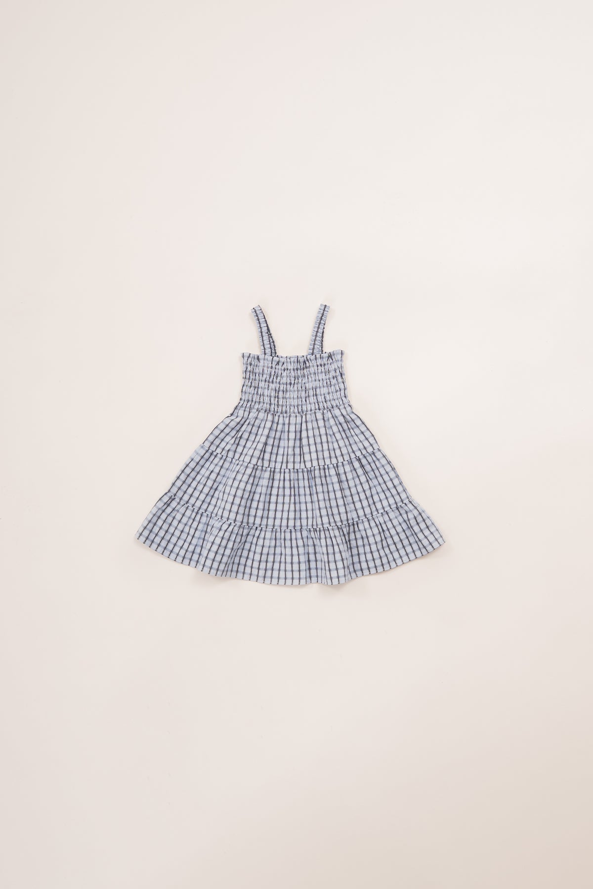 Mini Tiered Smocked Dress in Ocean Blue Gingham