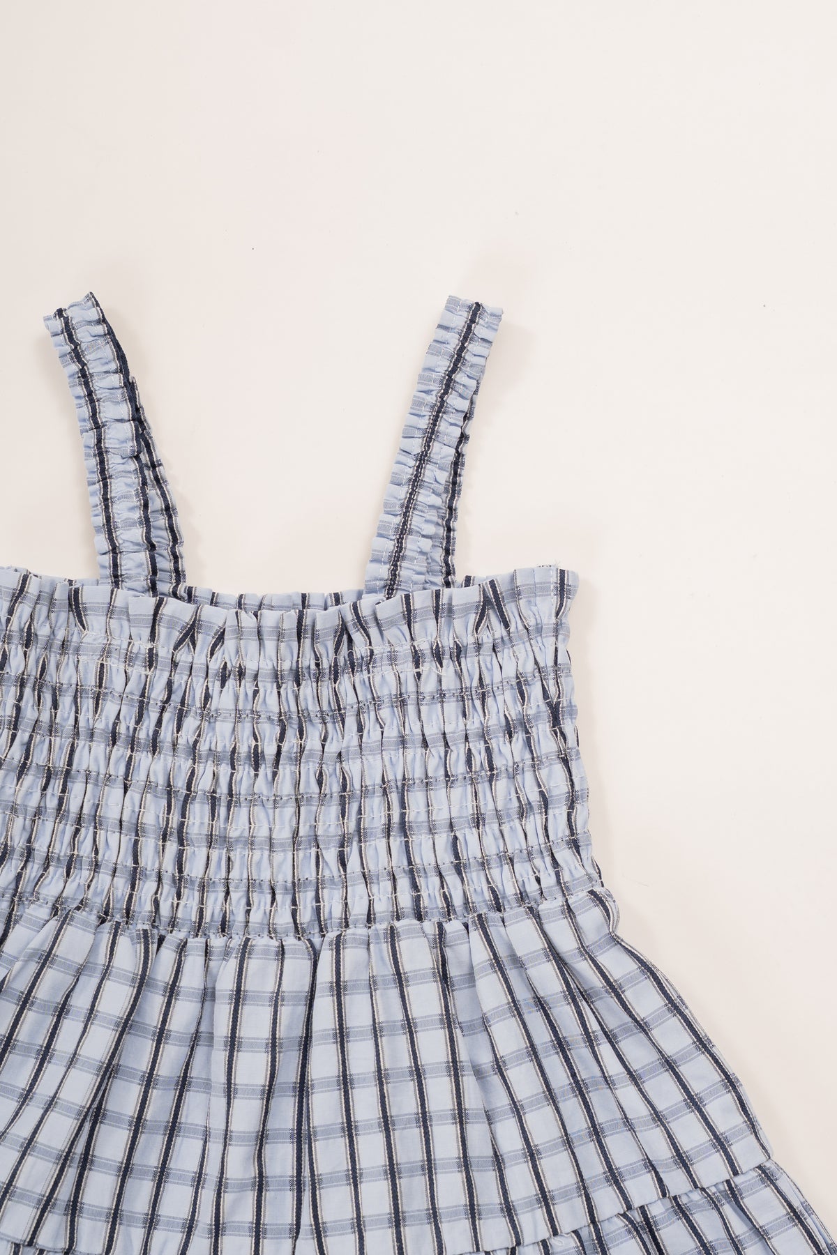 Mini Tiered Smocked Dress in Ocean Blue Gingham