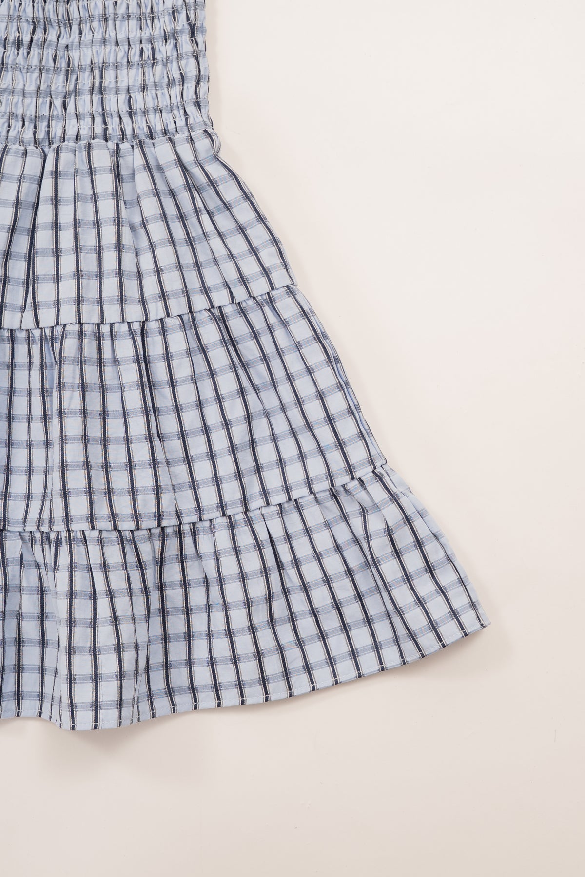Mini Tiered Smocked Dress in Ocean Blue Gingham