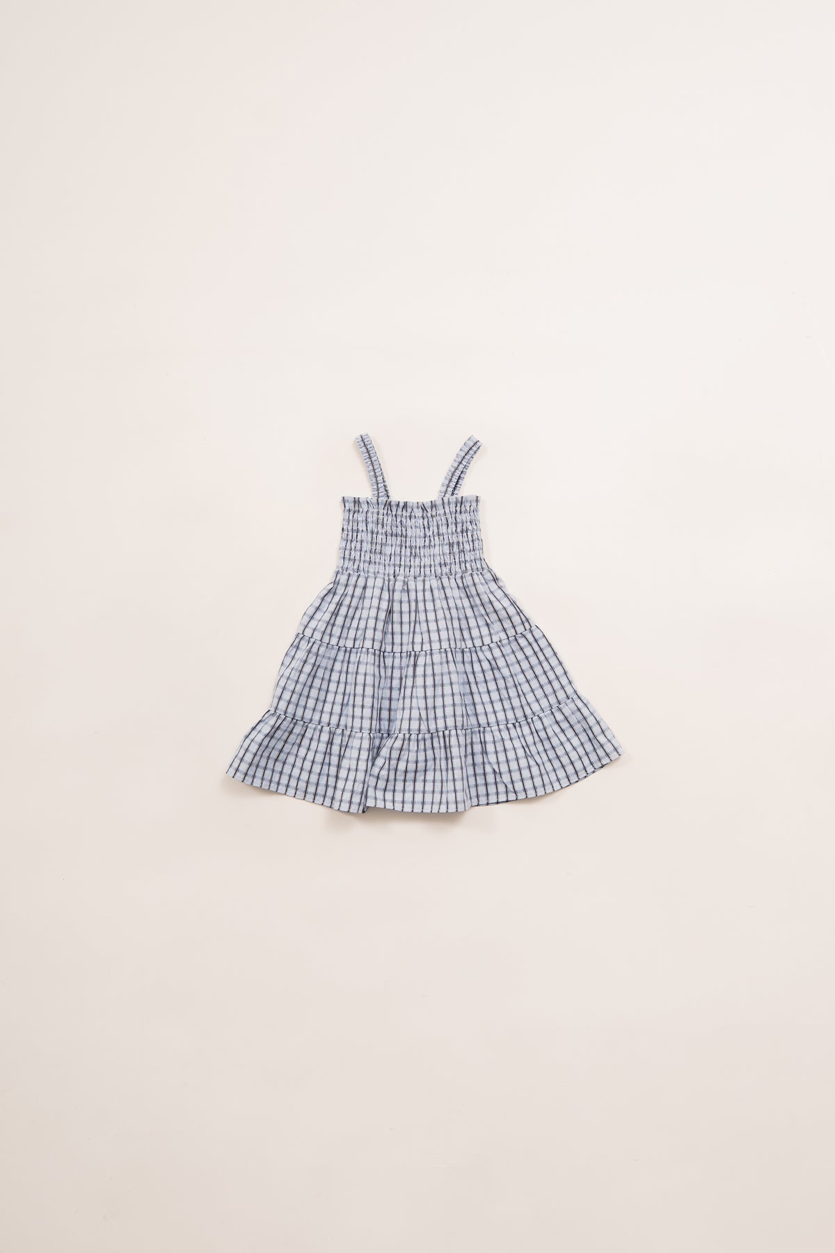 Mini Tiered Smocked Dress in Ocean Blue Gingham
