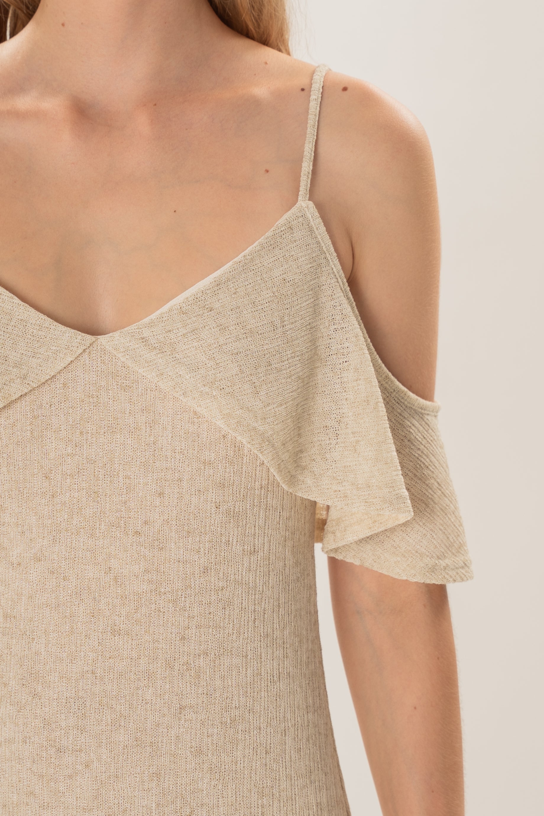 Open Shoulder Cami Knitted Maxi Dress in Hay