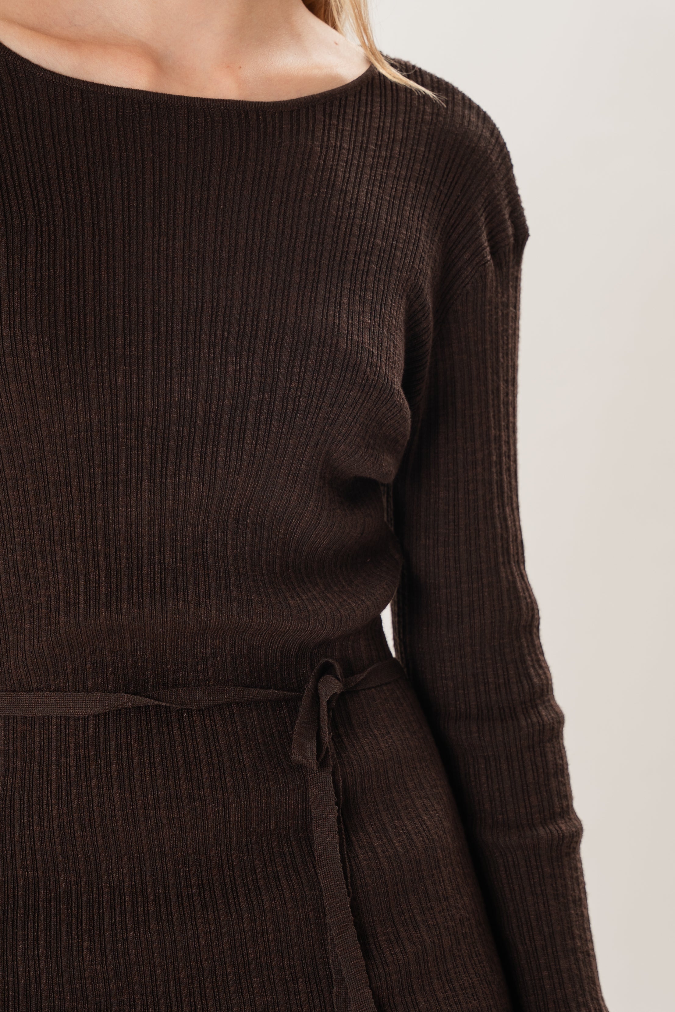 Textured Knit Frill Hem Mini Dress in Umber