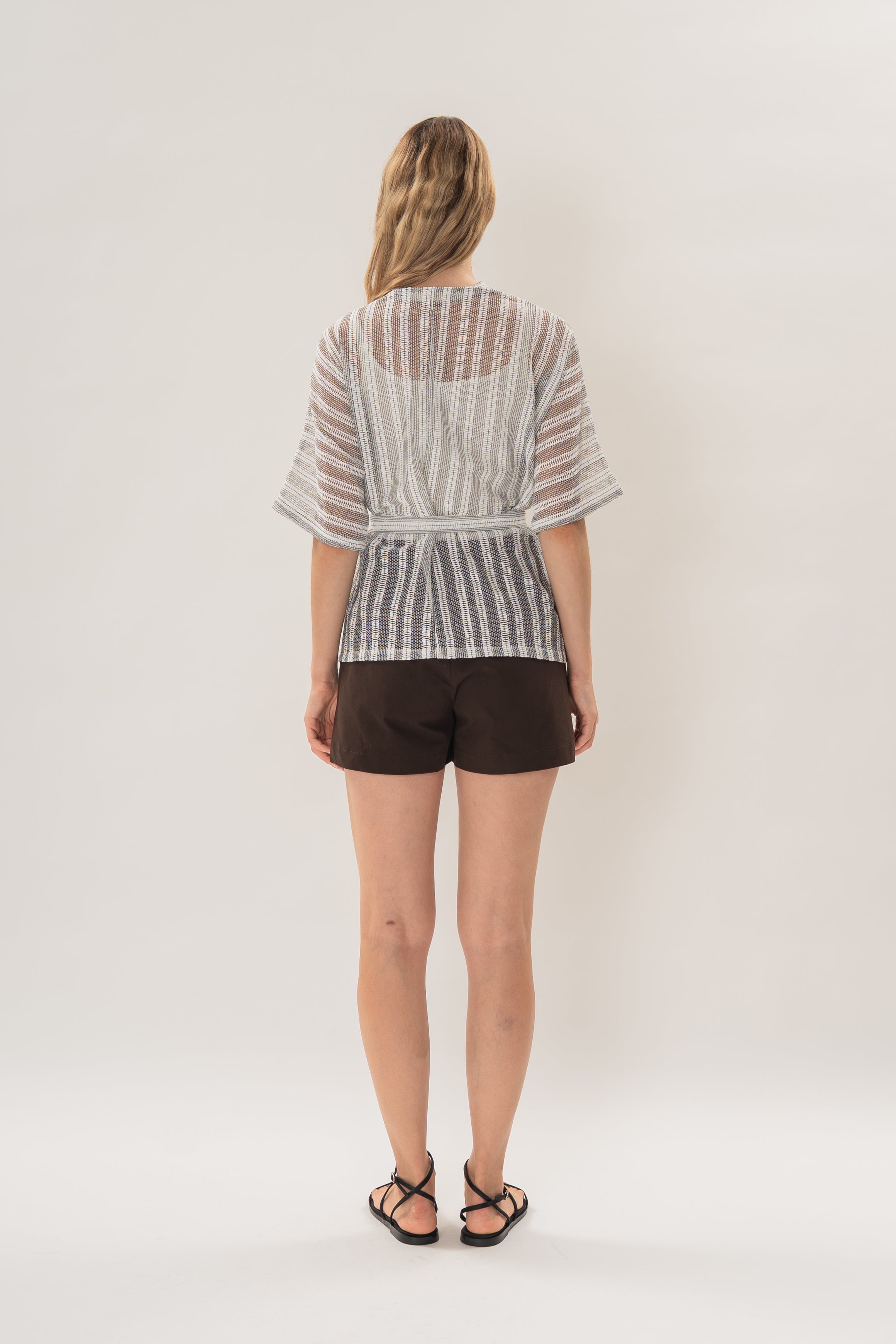 Textured Kimono Outer in Embroidered Stripe