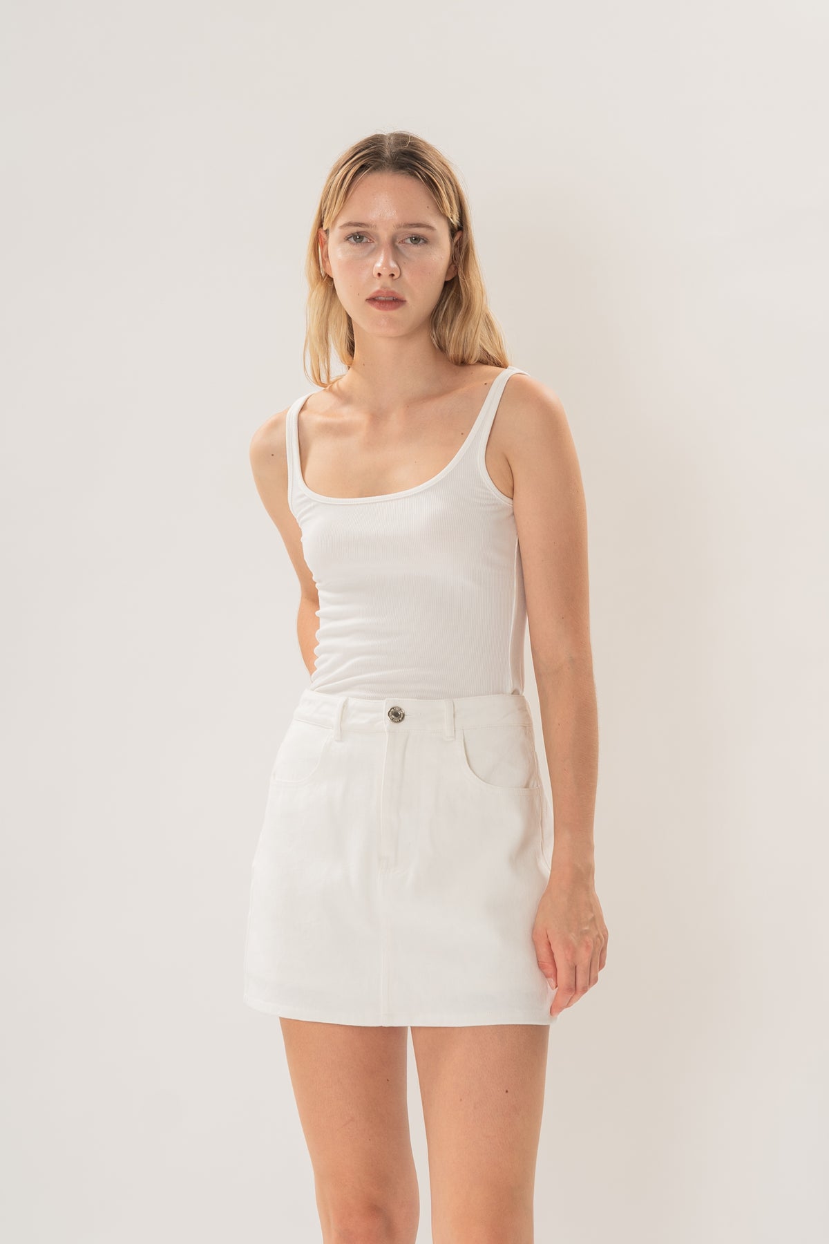 Classic Denim Skort in White