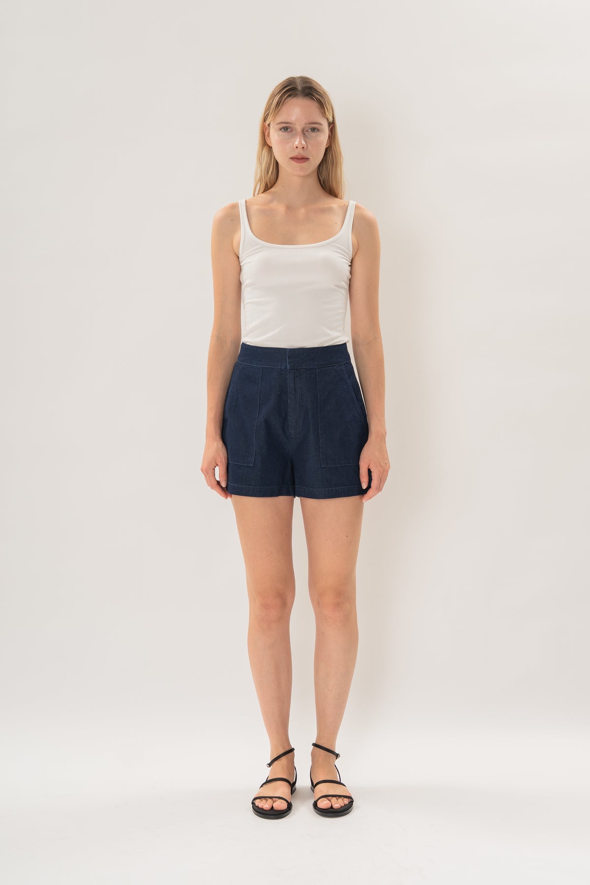Denim Box Shorts in Dark Wash
