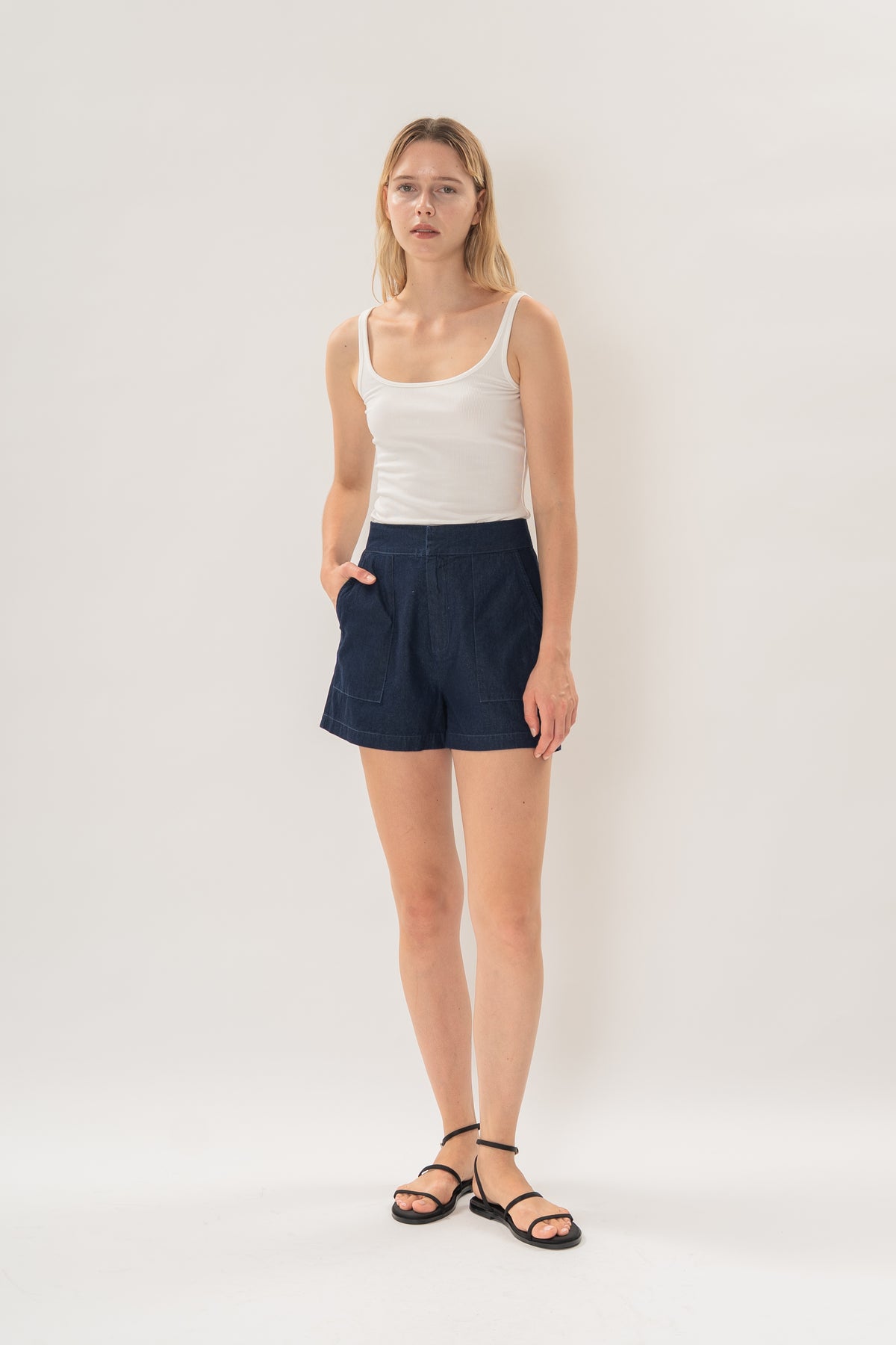 Denim Box Shorts in Dark Wash