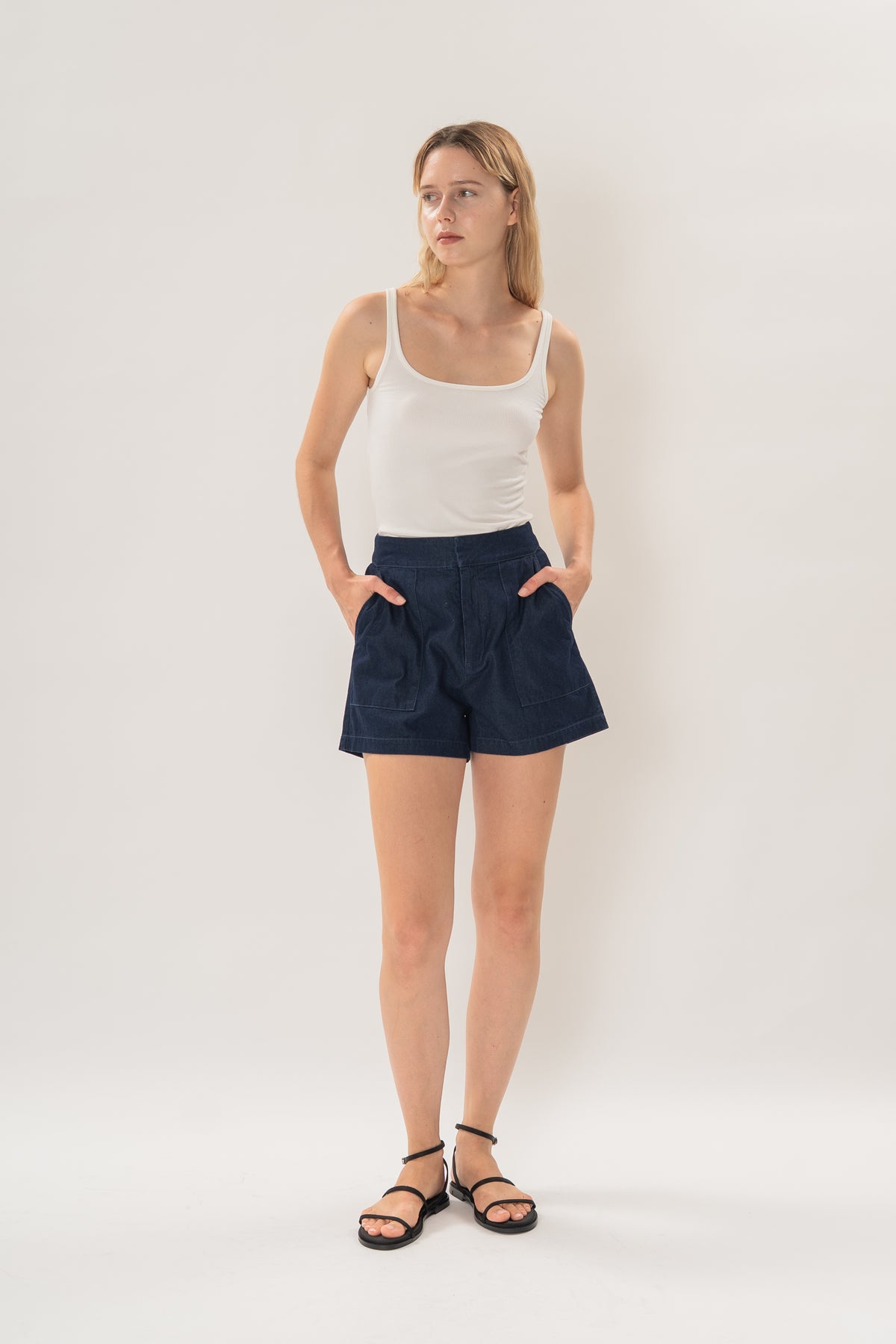 Denim Box Shorts in Dark Wash